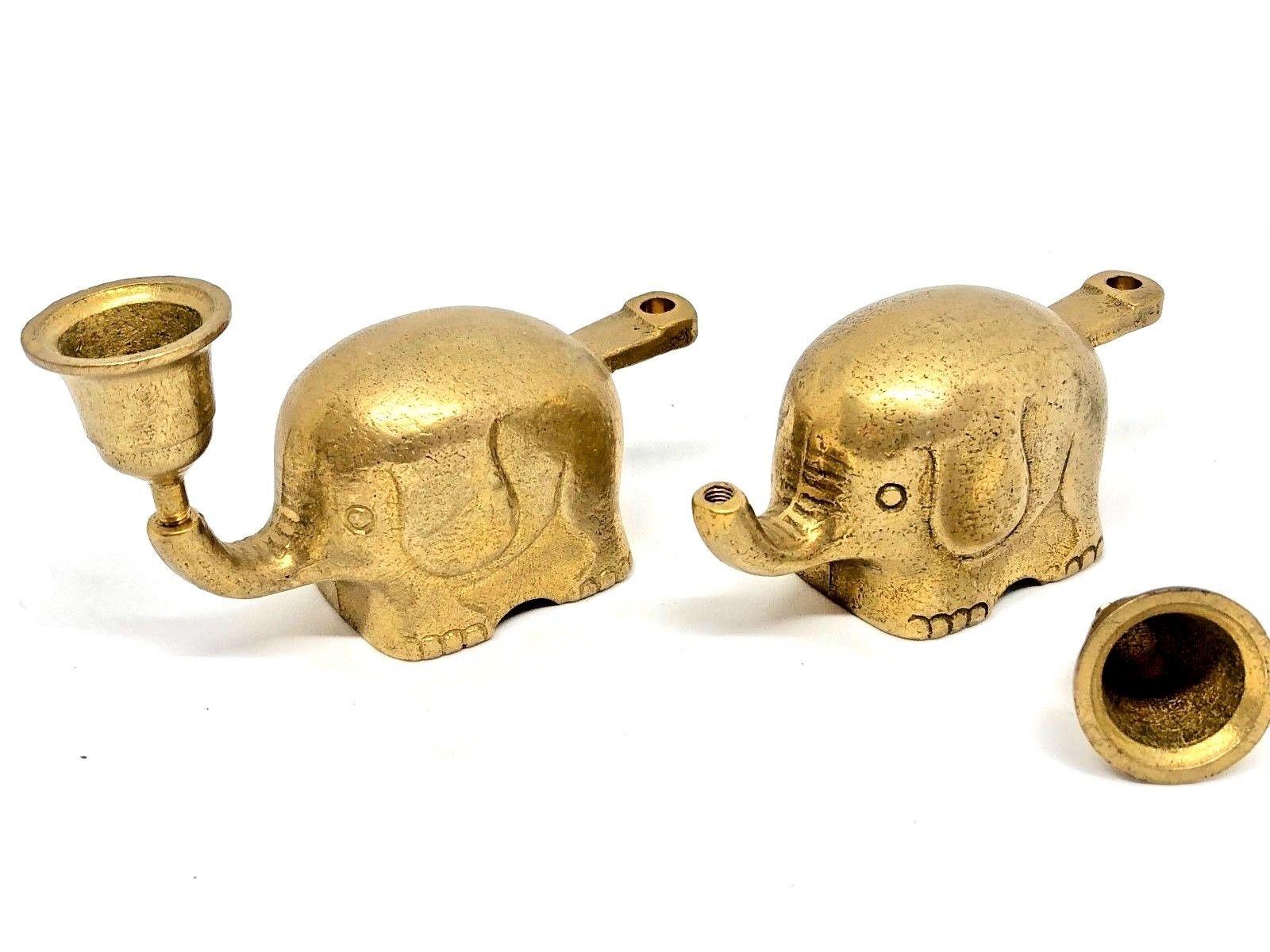 Very Rare Set of Eight Art Deco Brass Candlesticks Candleholders Elephant Herd 1