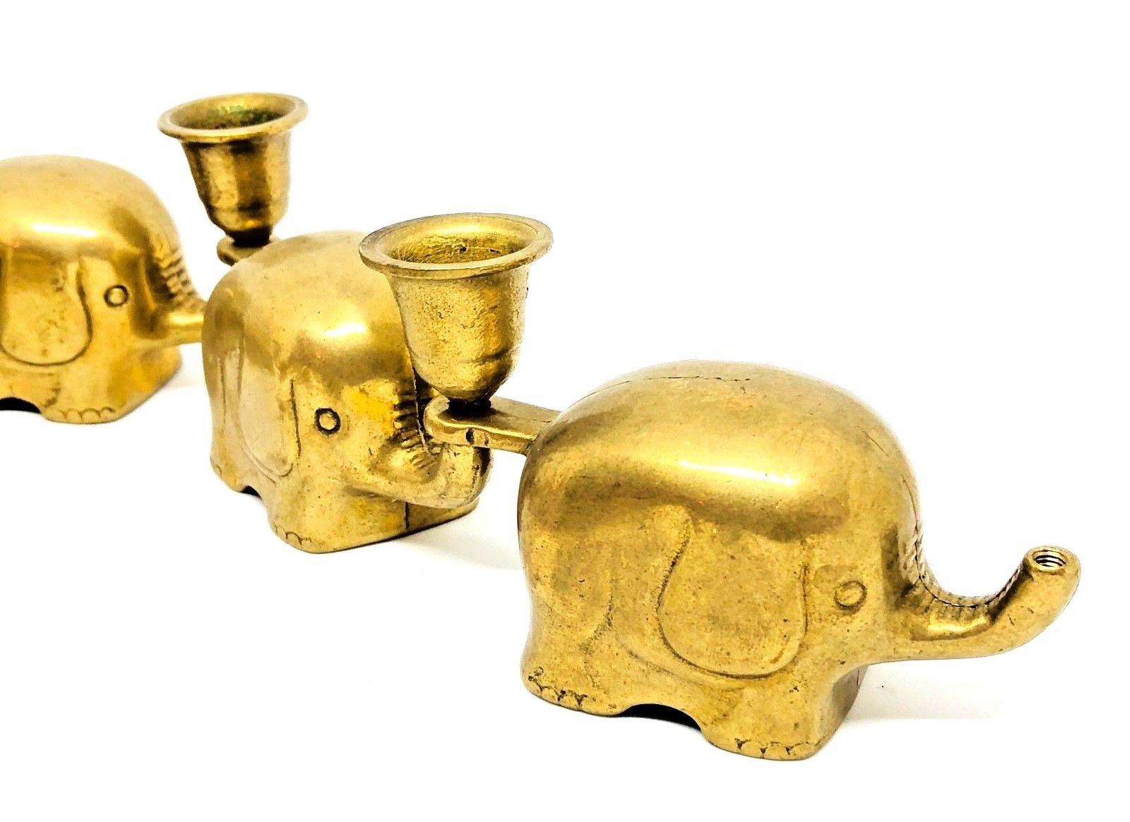 Very Rare Set of Eight Art Deco Brass Candlesticks Candleholders Elephant Herd 2