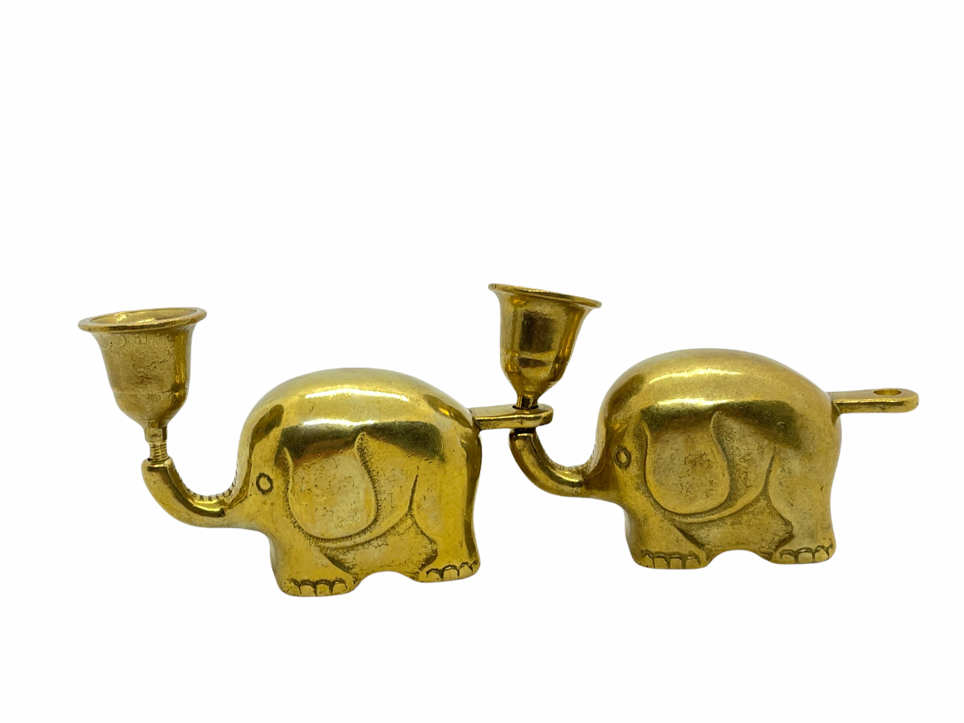 Very Rare Set of Fifteen Art Deco Brass Candlesticks Candleholders Elephant Herd 11