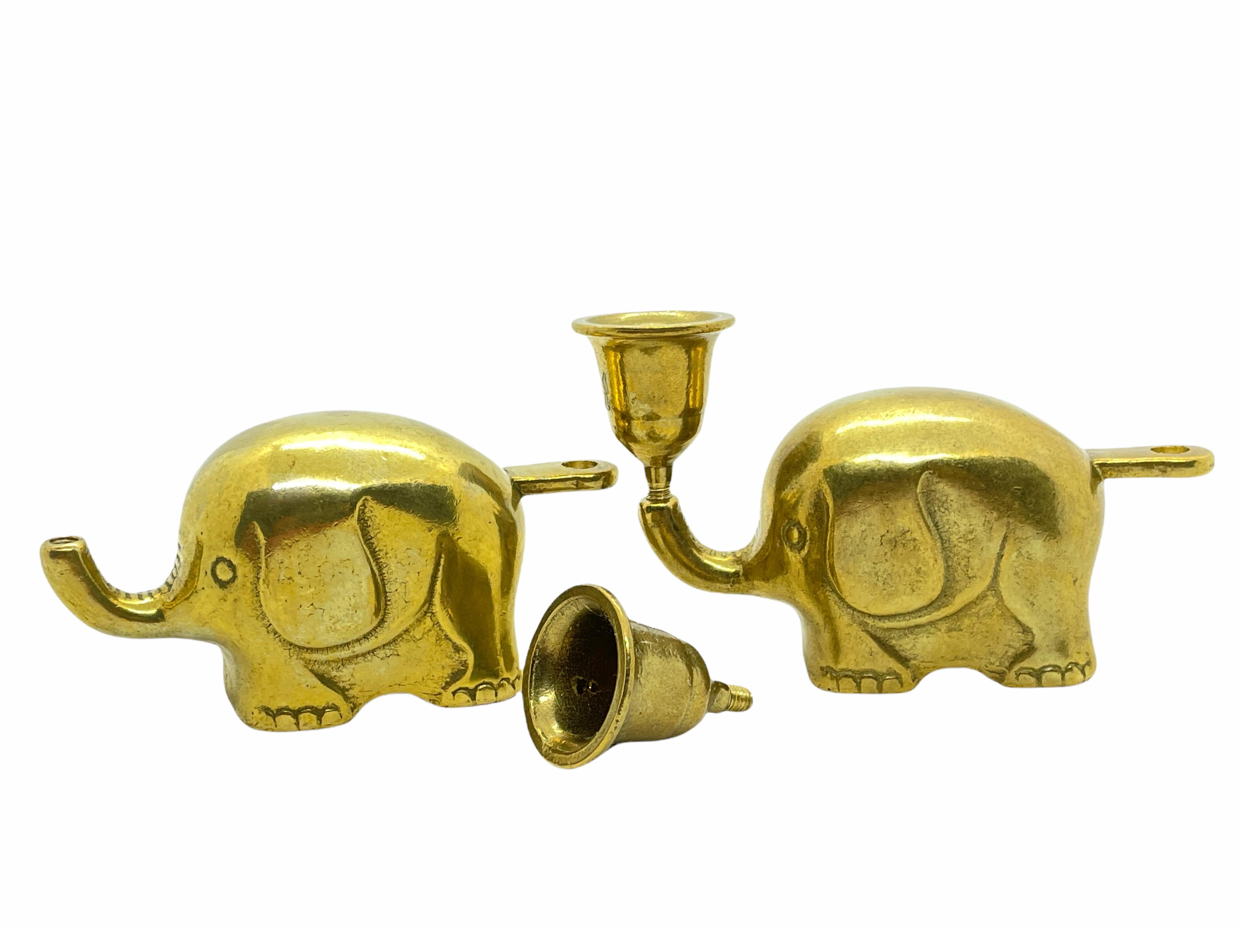 Very Rare Set of Fifteen Art Deco Brass Candlesticks Candleholders Elephant Herd In Good Condition In Nuernberg, DE