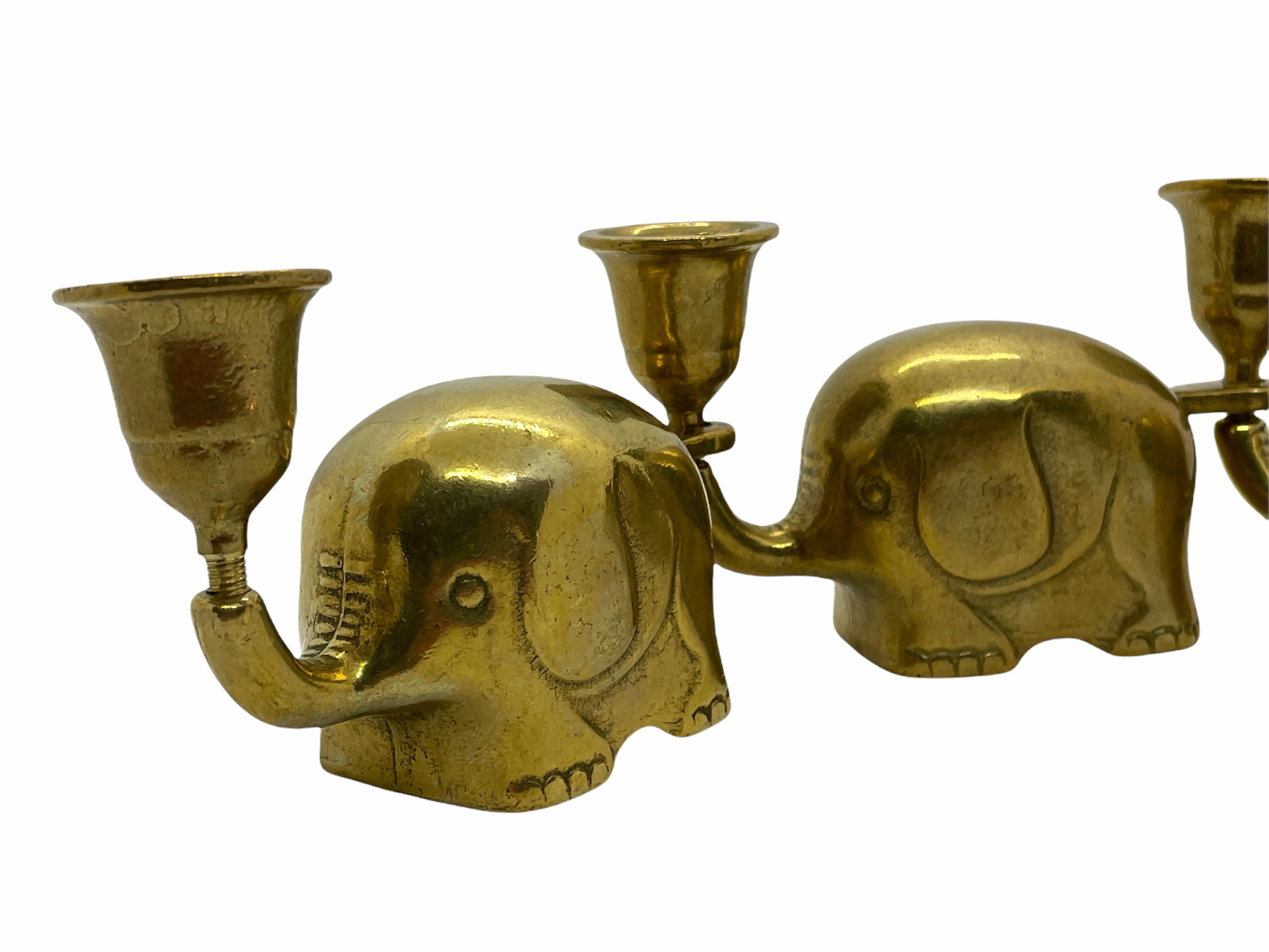 Very Rare Set of Fifteen Art Deco Brass Candlesticks Candleholders Elephant Herd 3