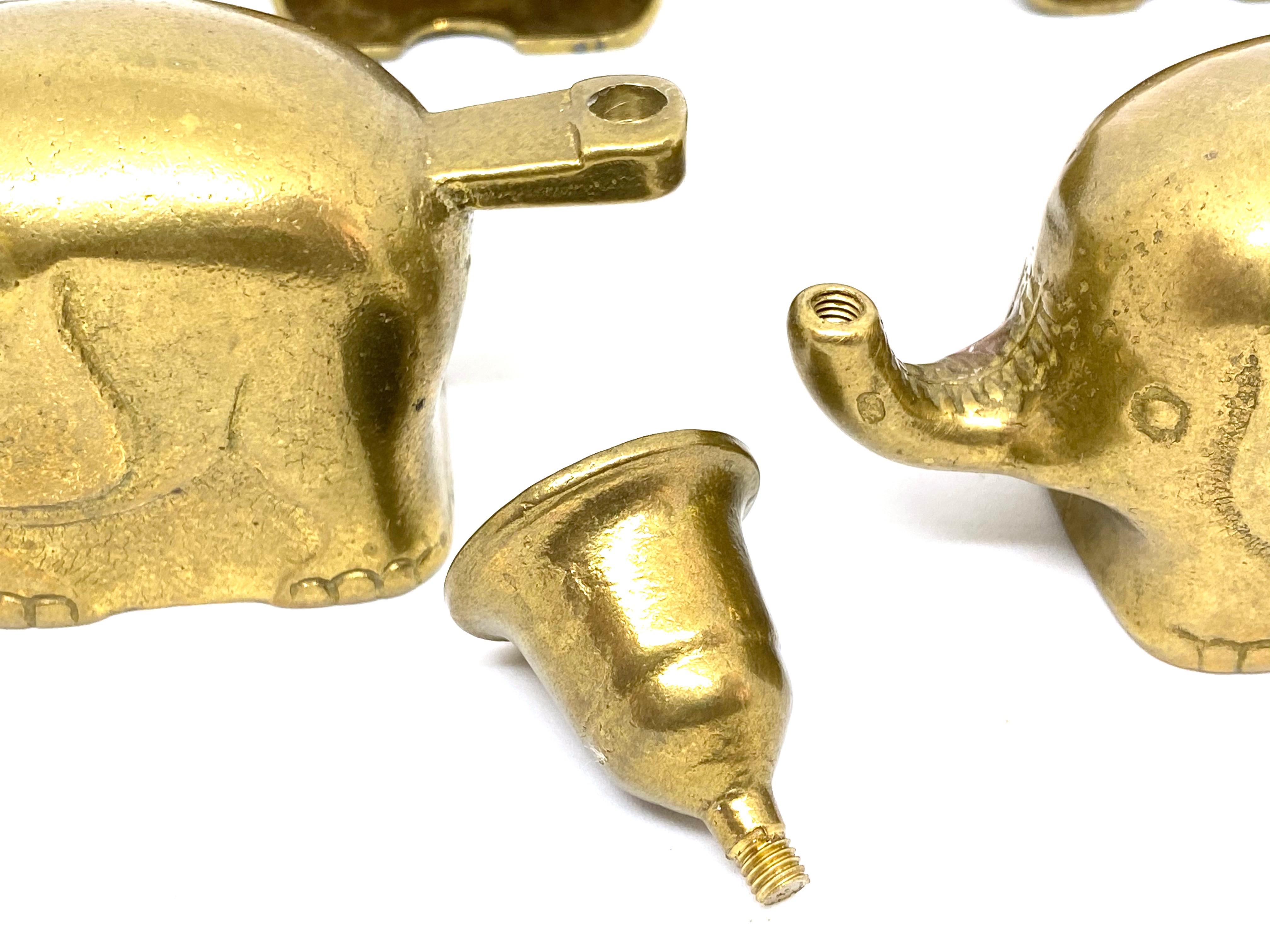 Very Rare Set of Five Art Deco Brass Candlesticks Candleholders Elephant Herd 4