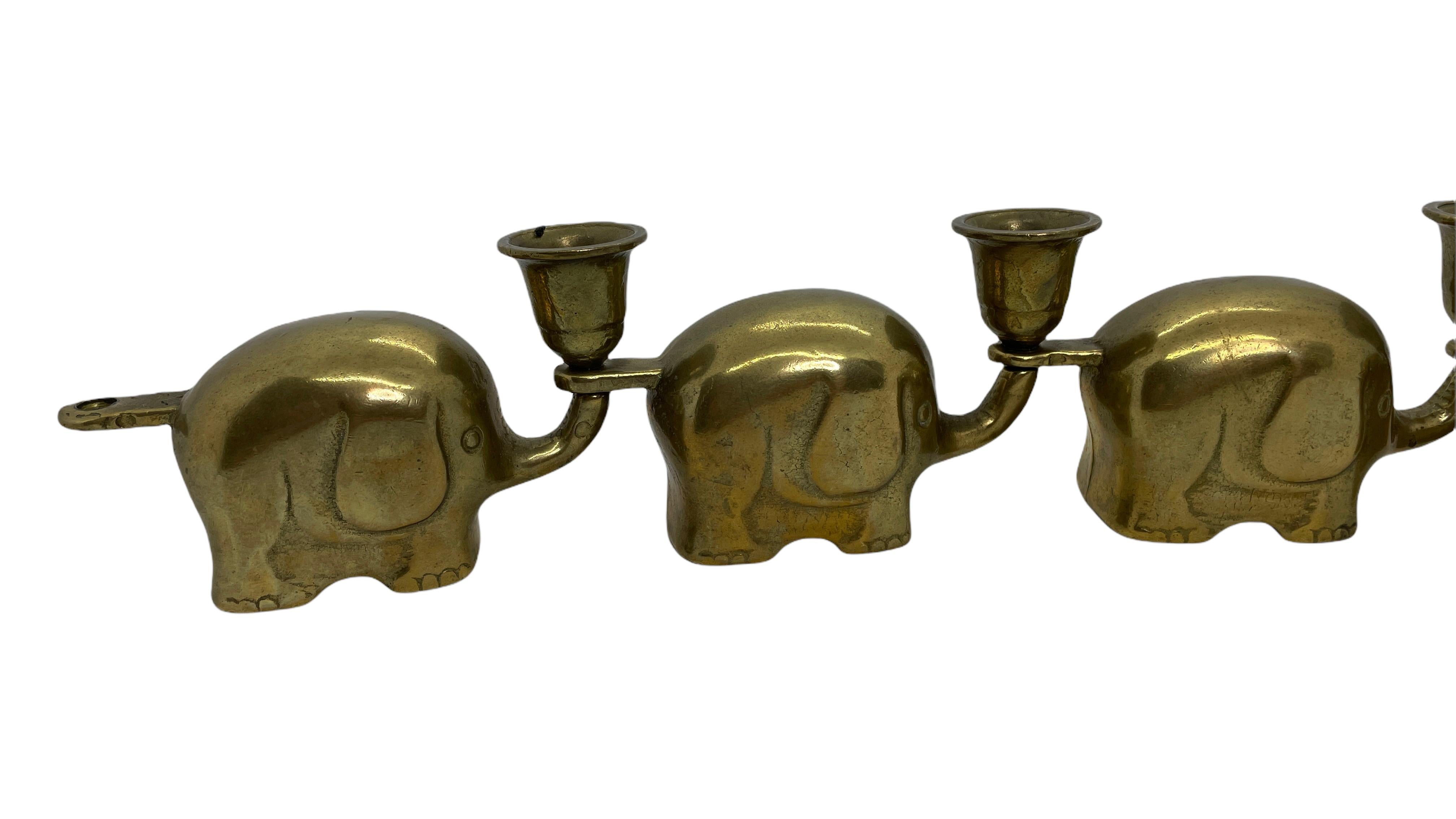 Very Rare Set of Four Art Deco Brass Candlesticks Candleholders Elephant Herd For Sale 2