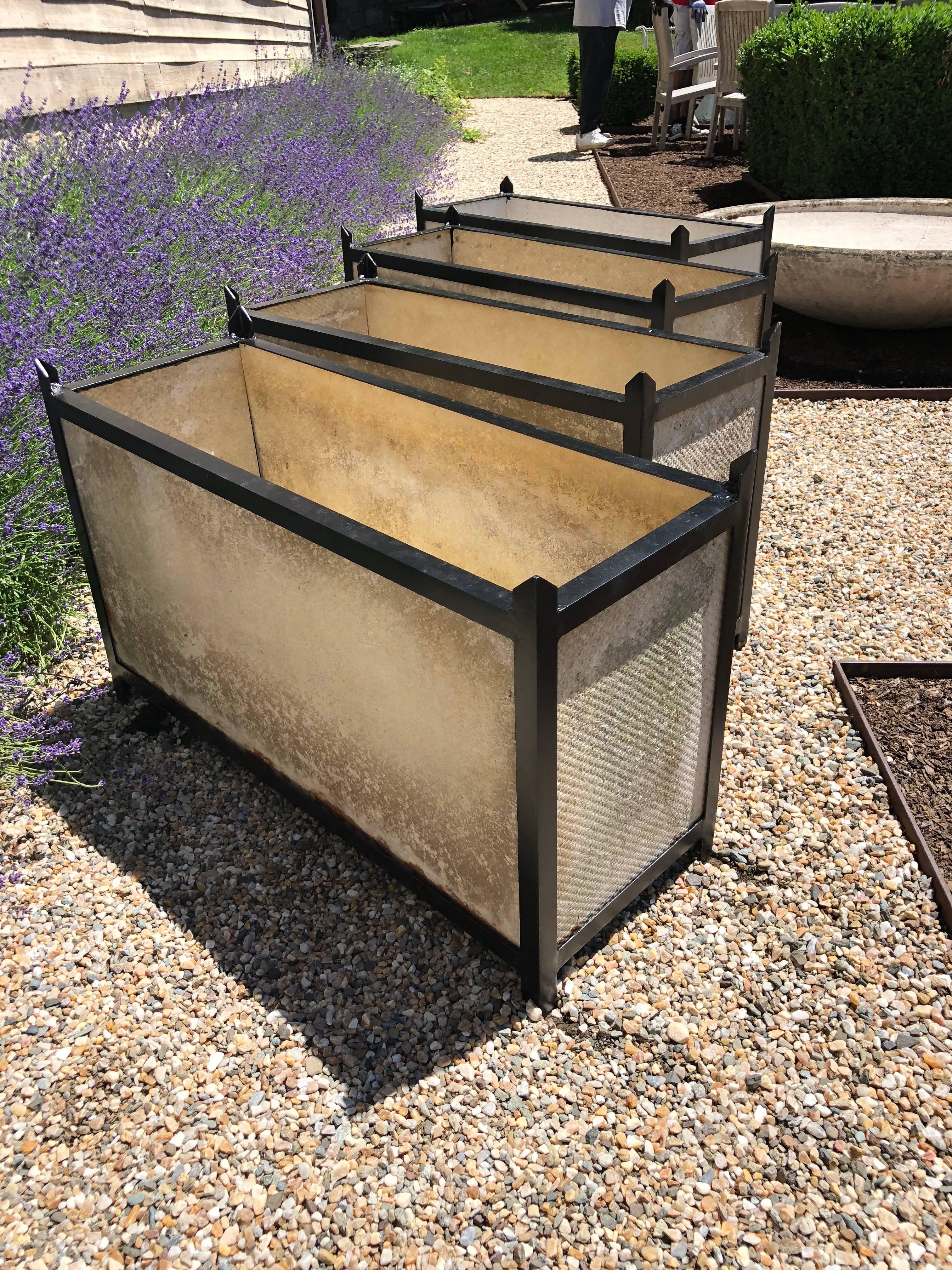 Very Rare Set of Four Rectangular Steel Framed Planters by Willy Guhl 13