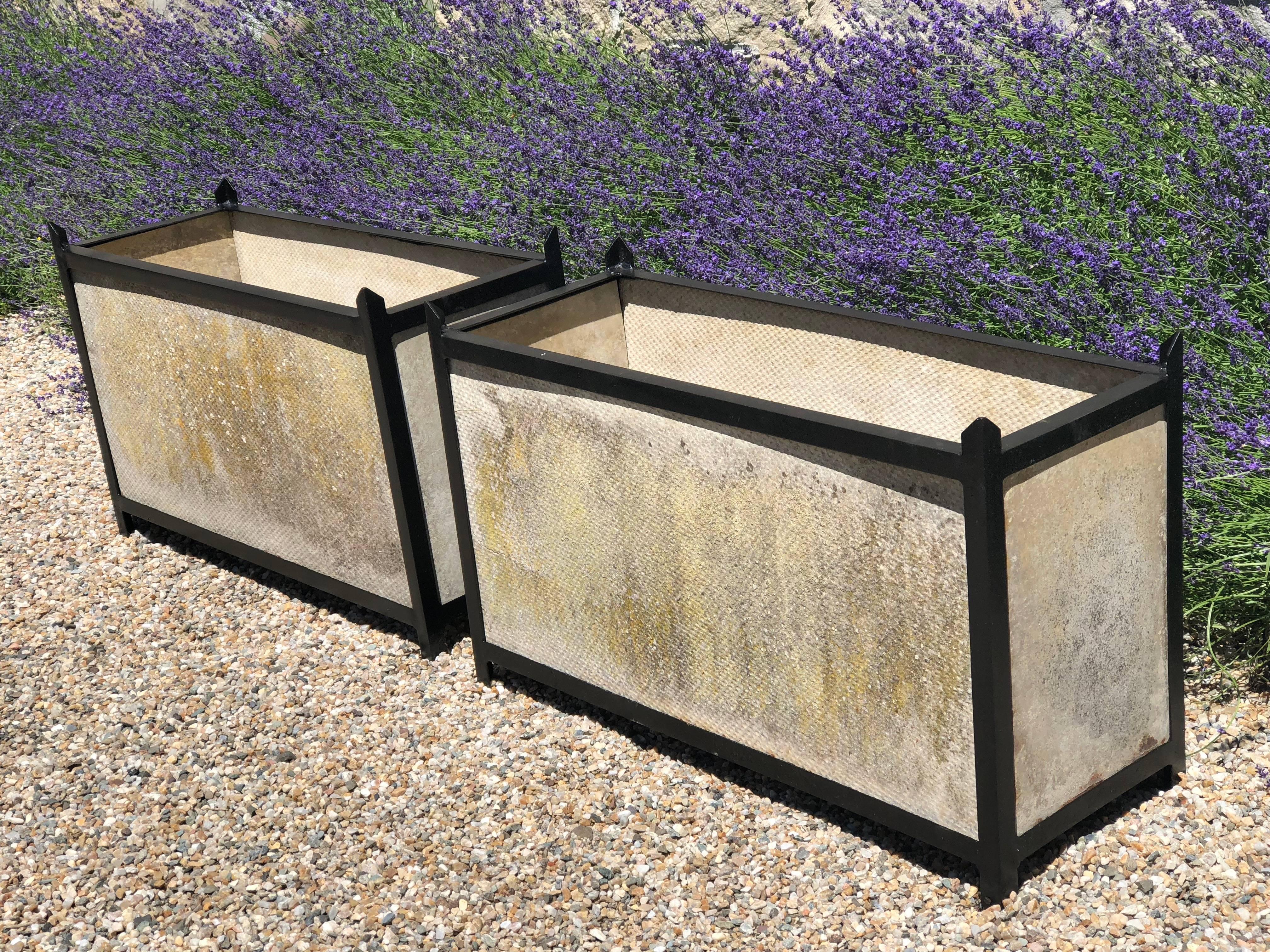 Mid-Century Modern Very Rare Set of Four Rectangular Steel Framed Planters by Willy Guhl