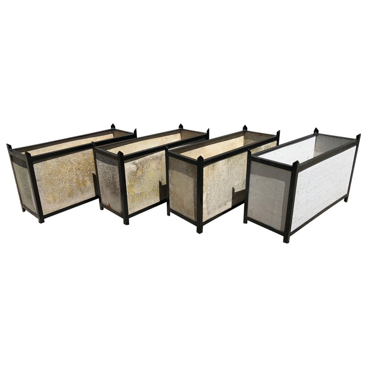 Very Rare Set of Four Rectangular Steel Framed Planters by Willy Guhl