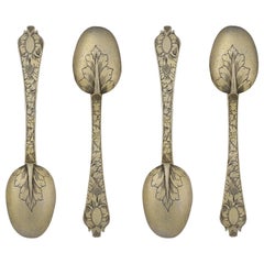 Very Rare Set of Four Trefid Teaspoons, London, circa 1690, Maker AH