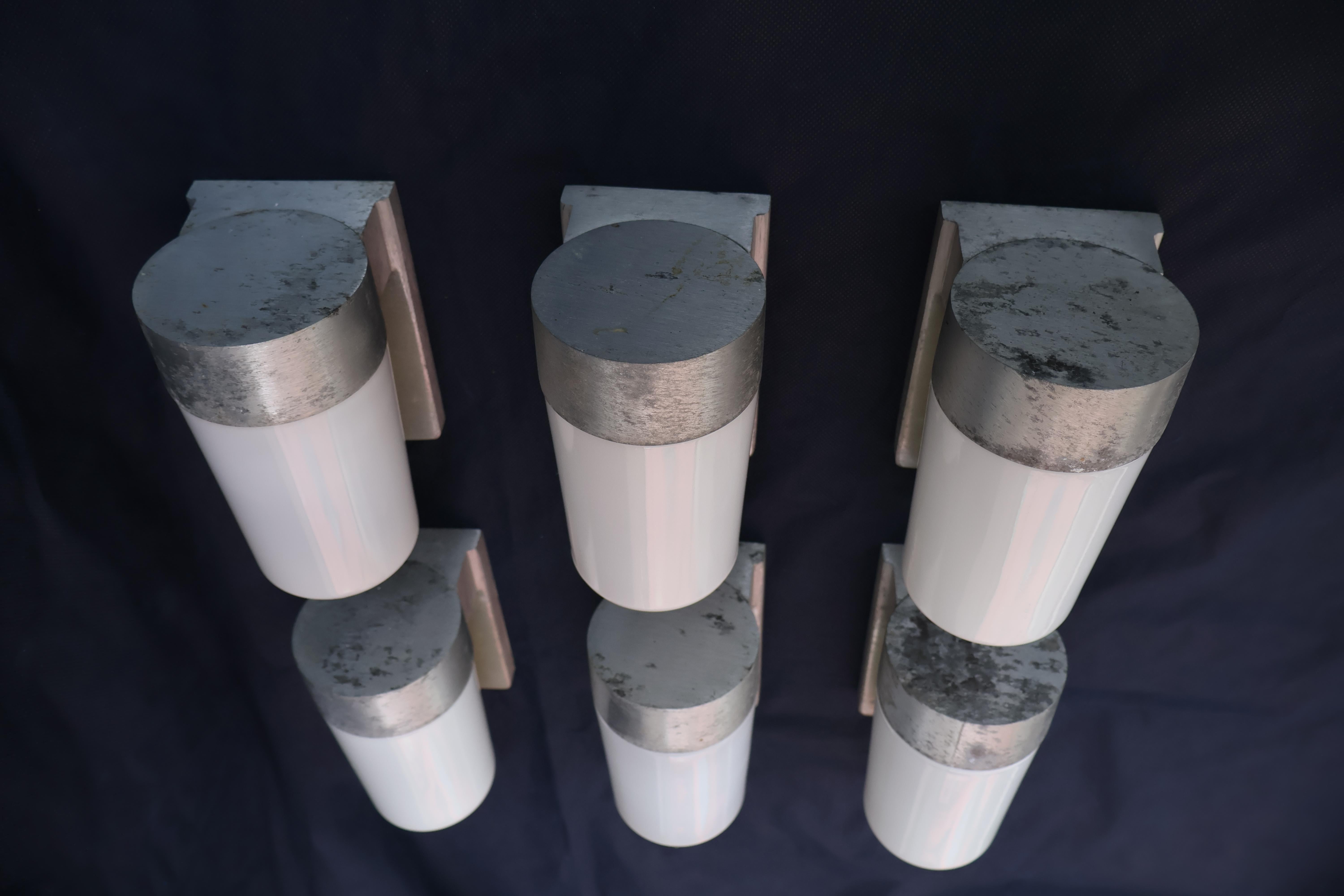 rarísimo juego de seis apliques de exterior/interior de los años 50 diseño de prescolite CA Aluminio en venta