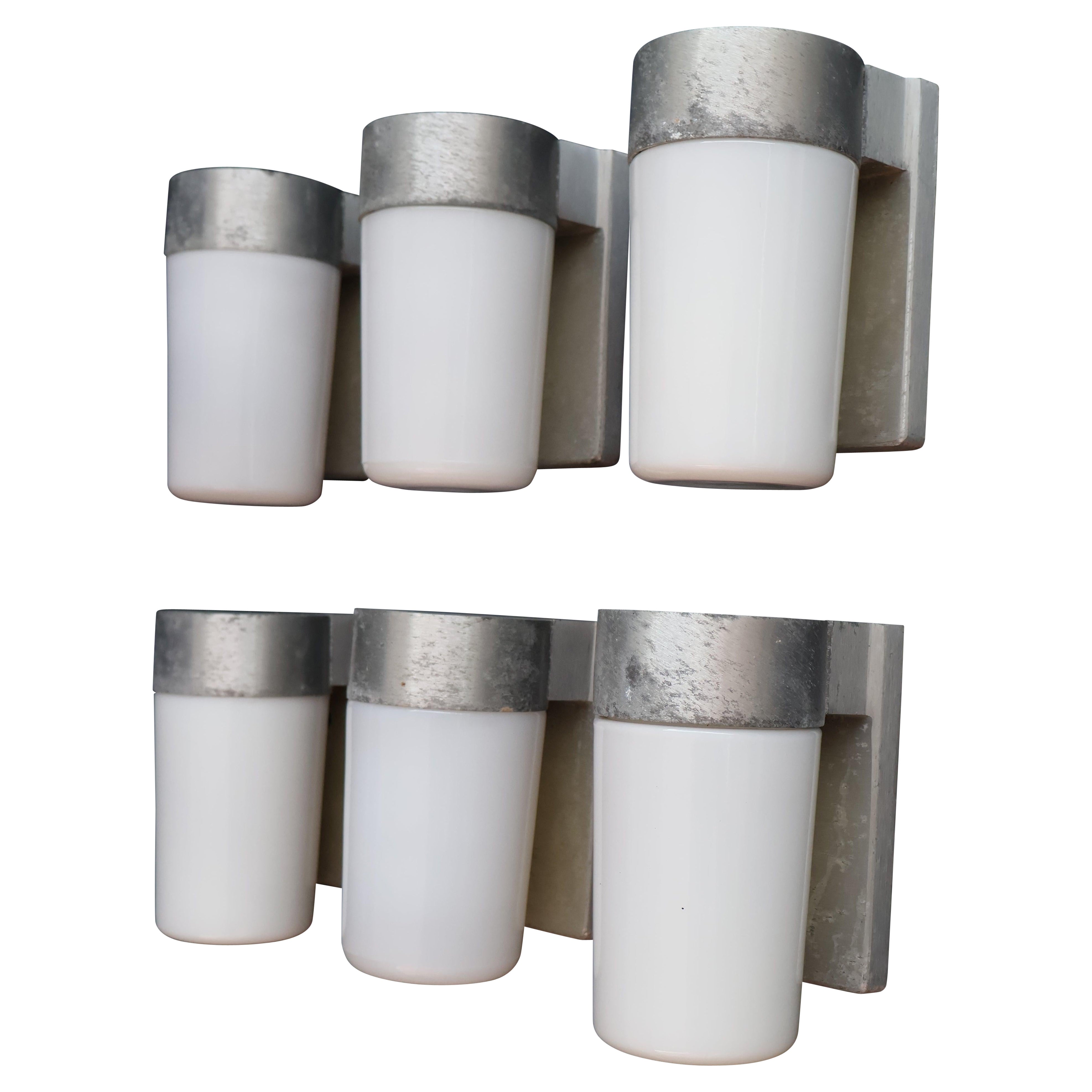 rarísimo juego de seis apliques de exterior/interior de los años 50 diseño de prescolite CA en venta