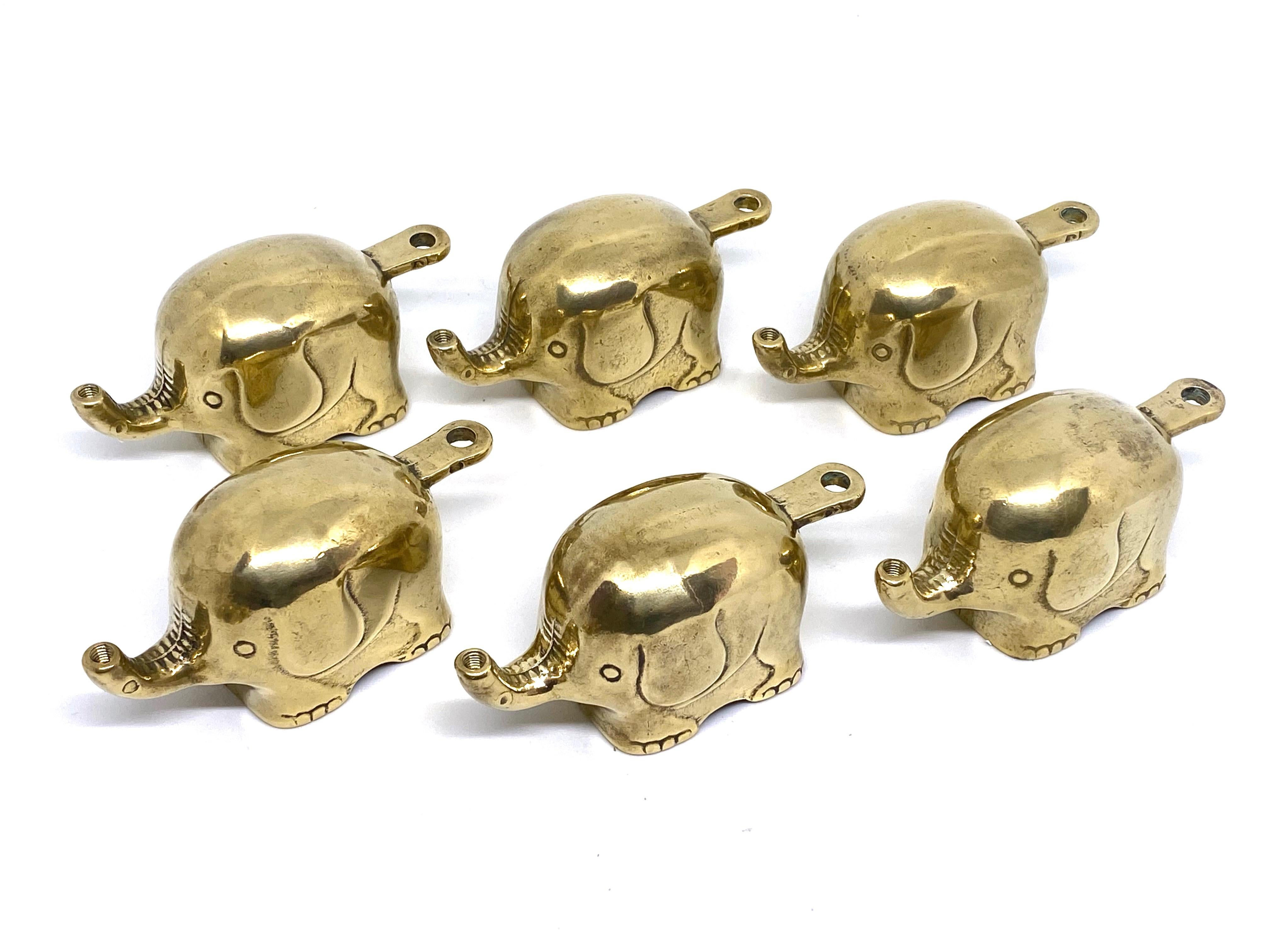 German Very Rare Set of Six Art Deco Brass Candlesticks Candleholders Elephant Herd
