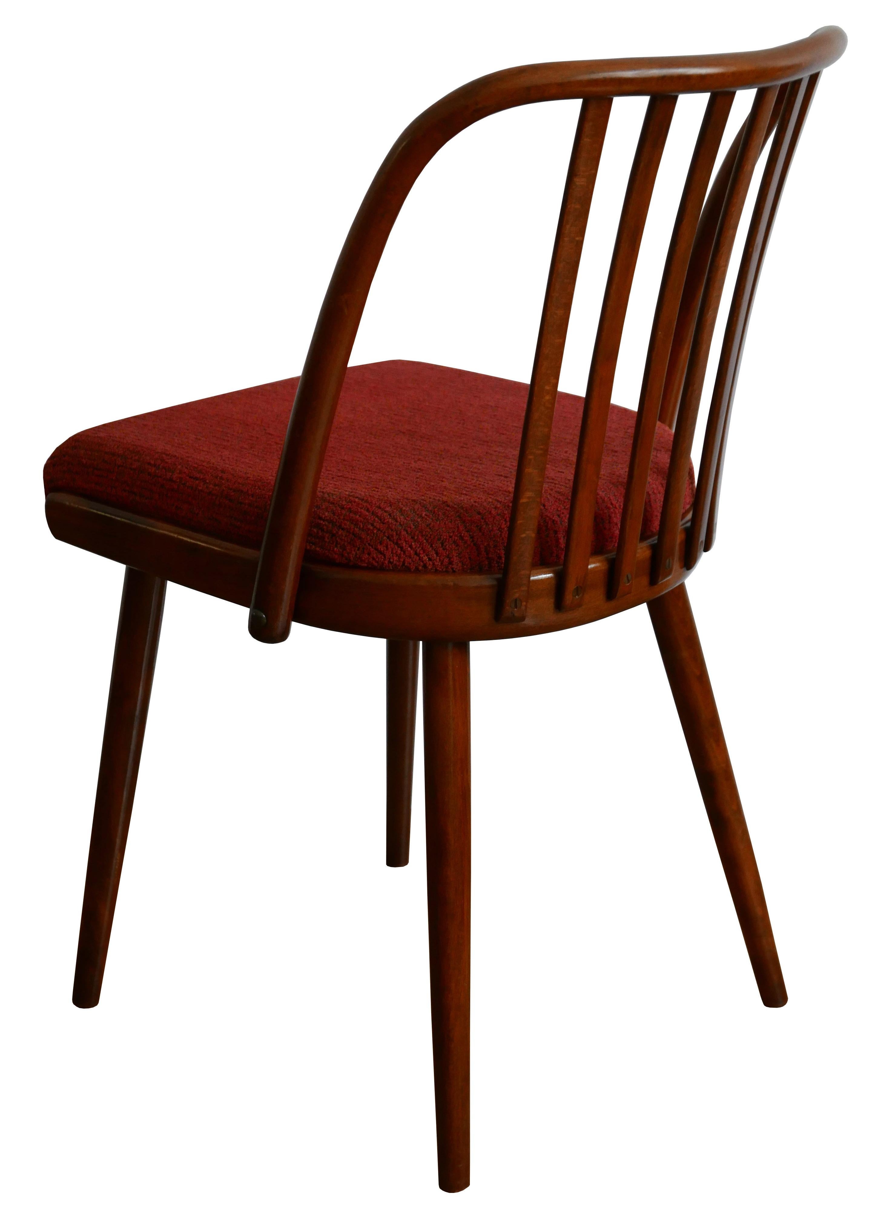 This is a very rare set of six U -300 dining chairs in perfect original condition. They were made by Jinota Sobeslav in Czechoslovakia specially for the market in the former Soviet Union. Because of that these chairs were made to a higher quality
