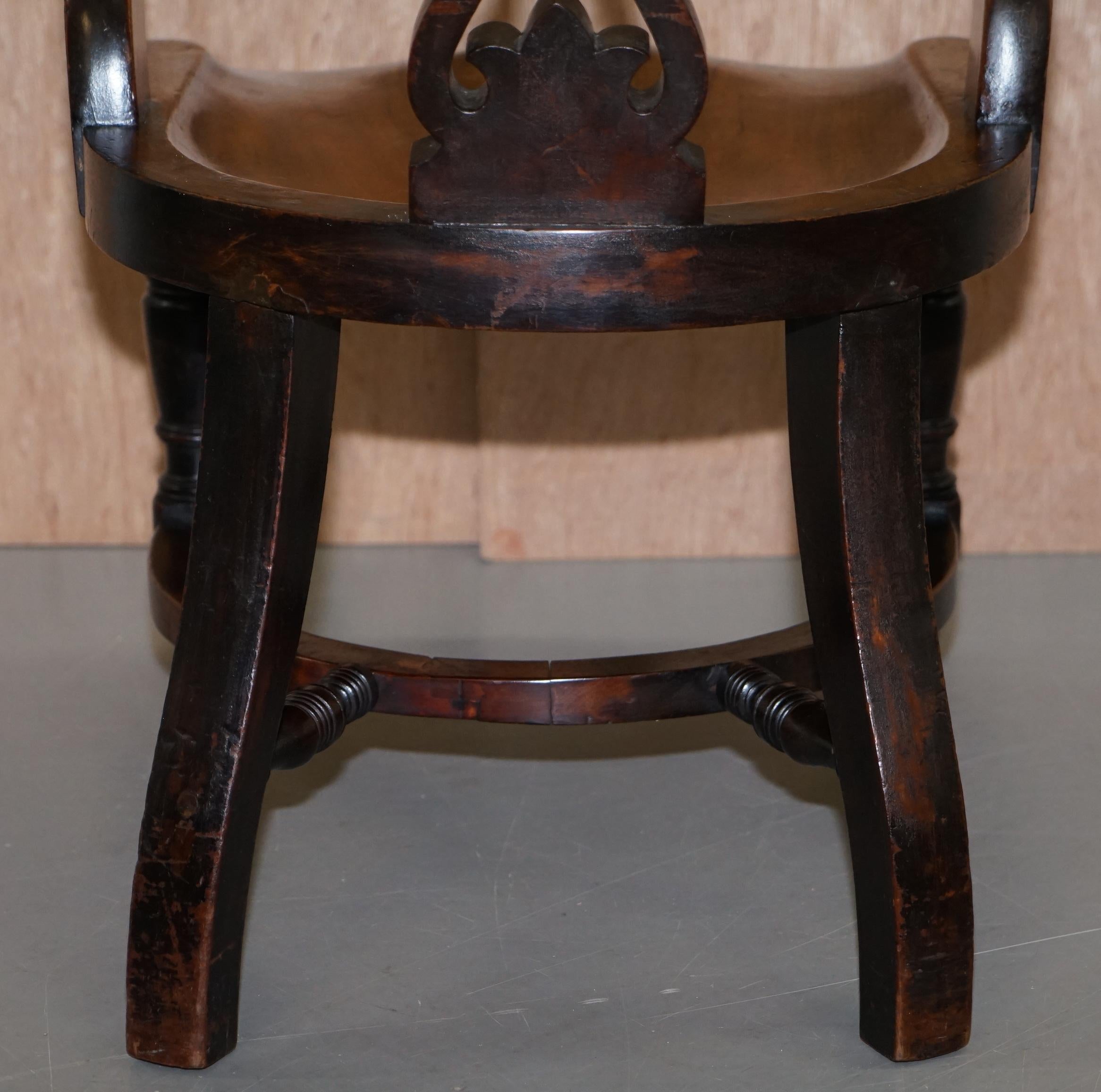 Very Rare Set of Six Eton College Victorian Walnut Captains Chairs Carved EC For Sale 10