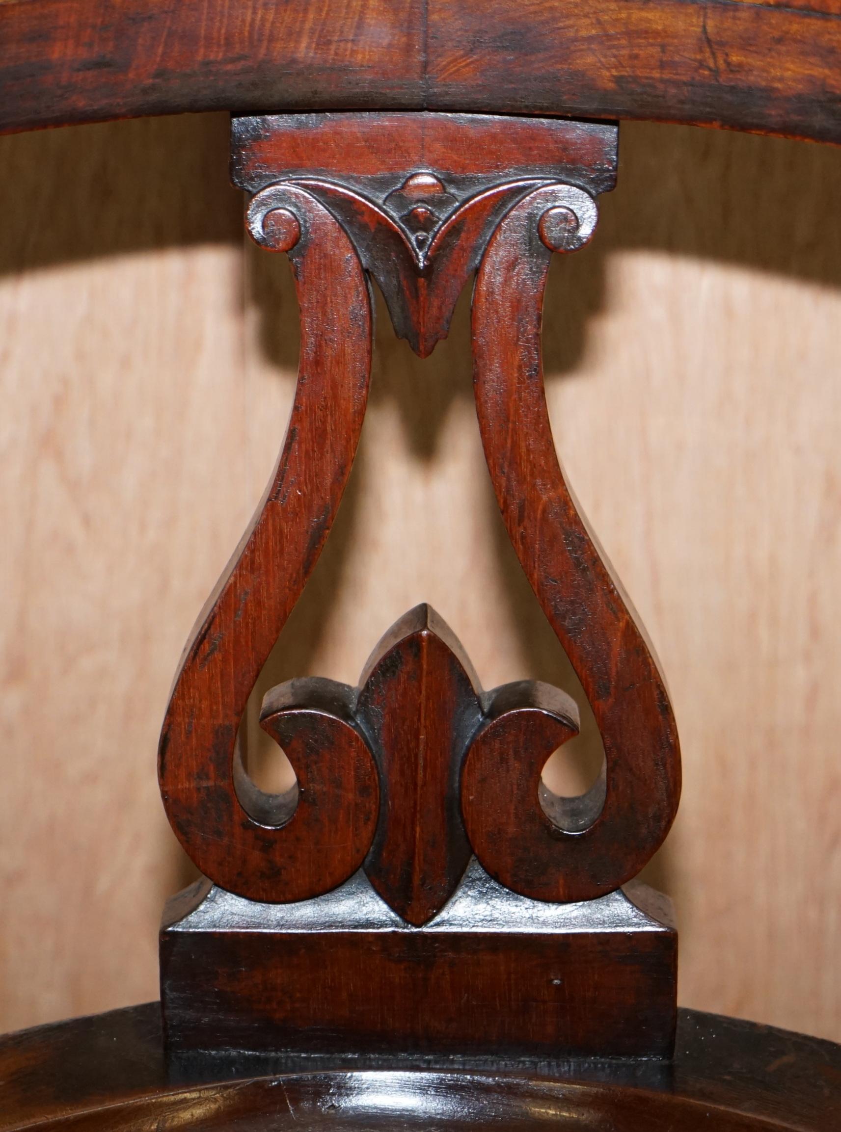 Mid-19th Century Very Rare Set of Six Eton College Victorian Walnut Captains Chairs Carved EC For Sale