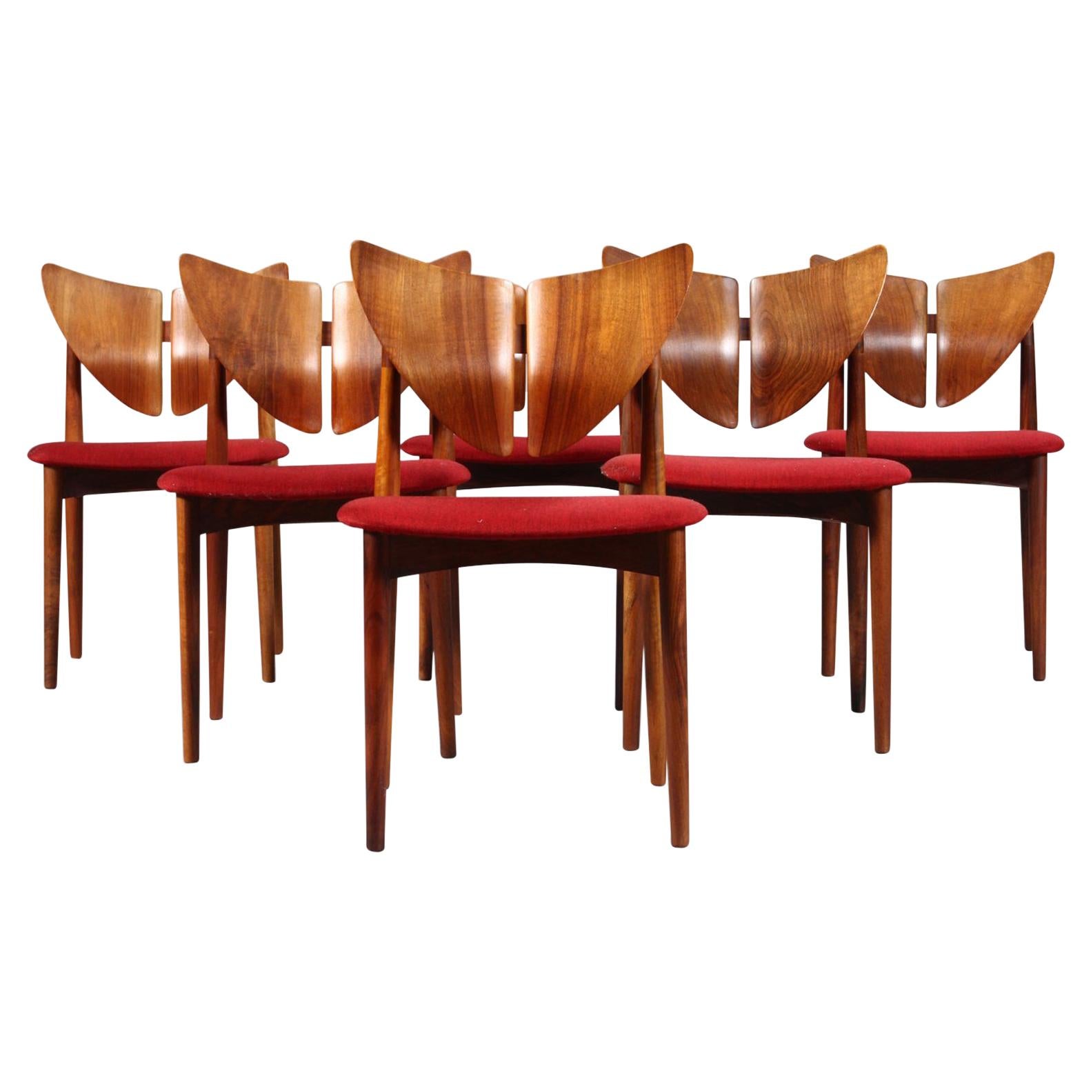 Very Rare Set of Six Kurt Østervig Butterfly Dining Chairs in Teak