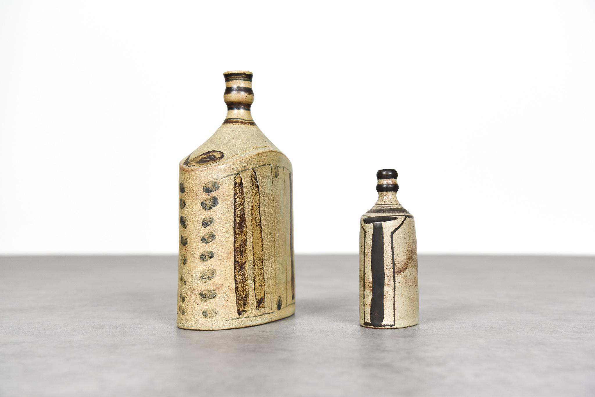 Mid-Century Modern Very Rare Set of Two German Midcentury Ceramic Bottle Vases by Walburga Külz For Sale