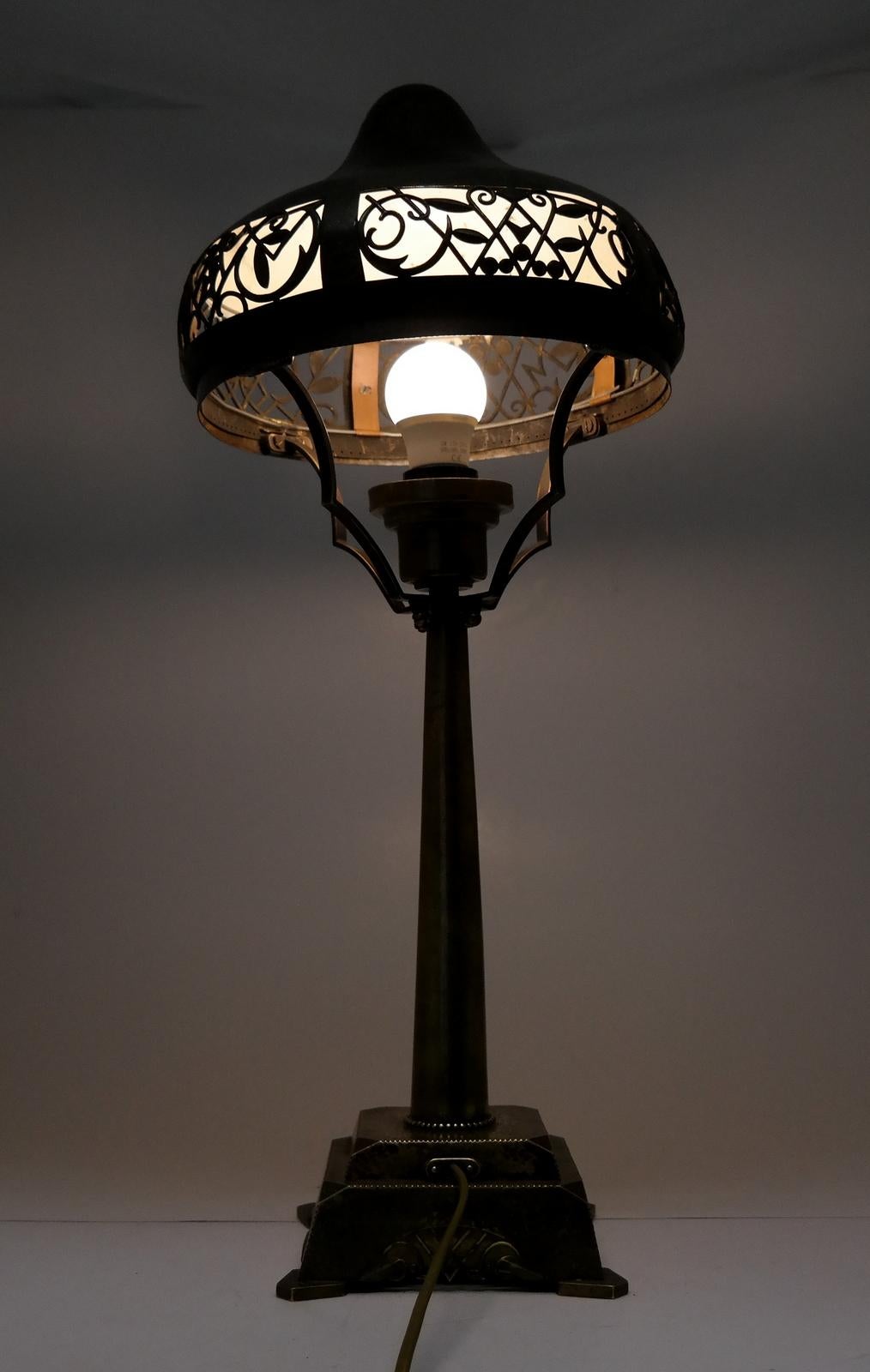 Very Rare Signed Art Deco Brass Table Lamp, 1930 7