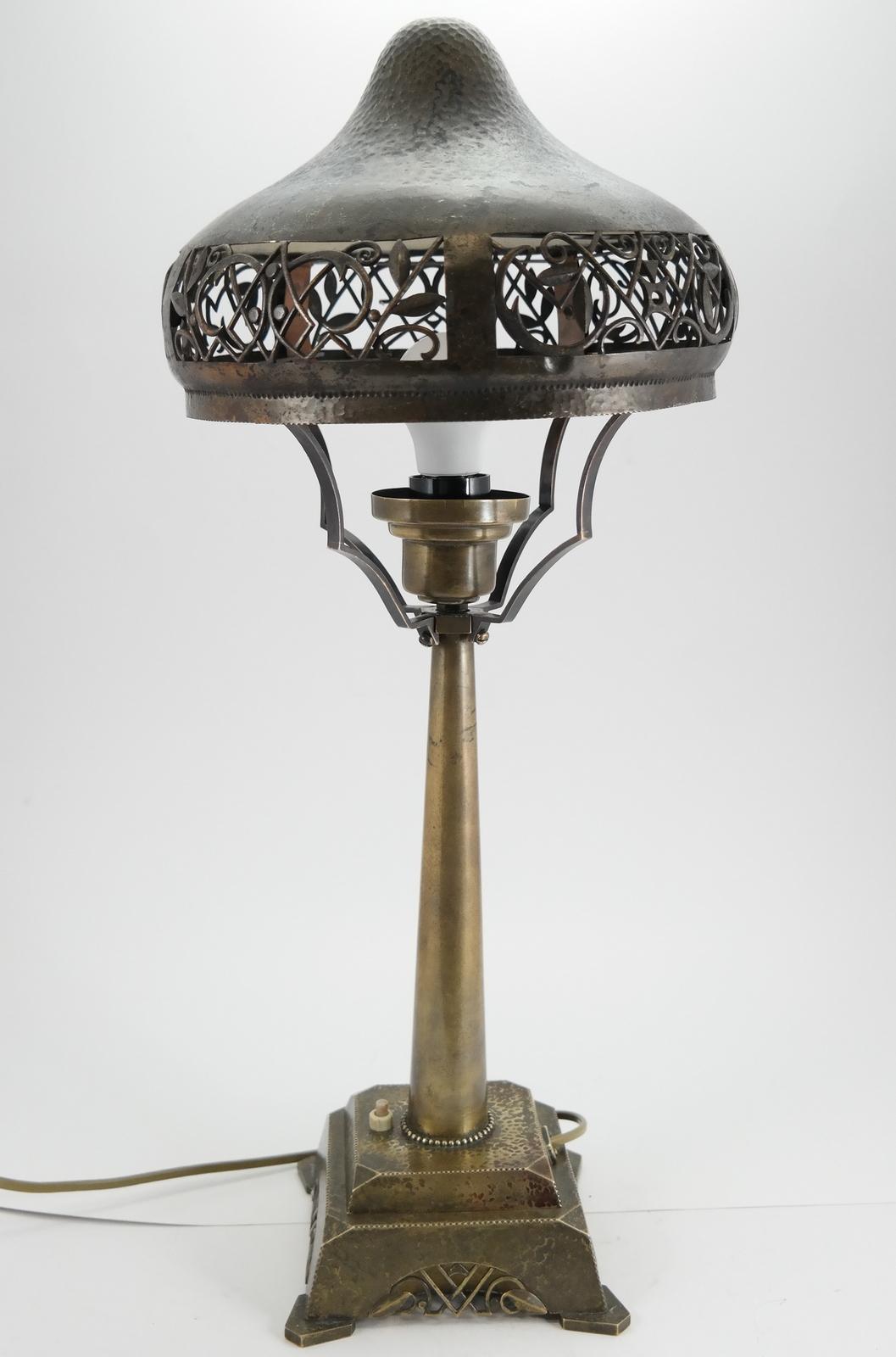 This rare handmade table lamp is from the workshop of Bandi Schima, and is made in the manner of Dagobert Peche. It's stamped, signed on the base and is electronically restored.