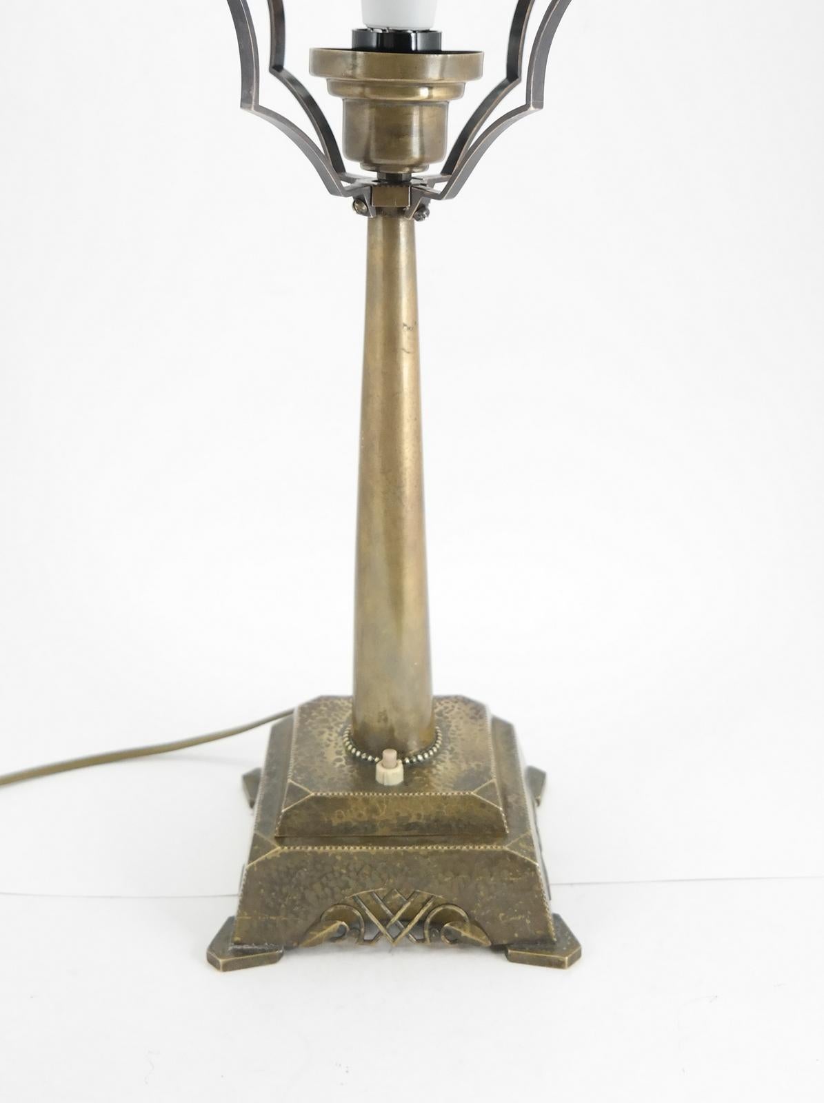 European Very Rare Signed Art Deco Brass Table Lamp, 1930