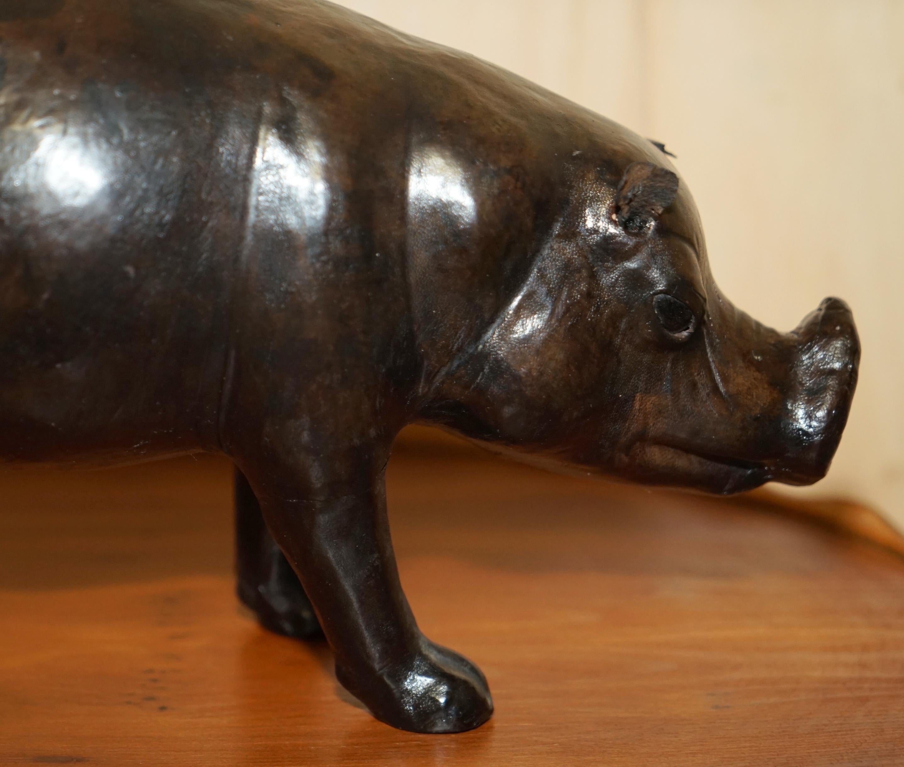 Very Rare Small Infant Liberty London Omersa Brown Leather Piglet Pig Footstool For Sale 2