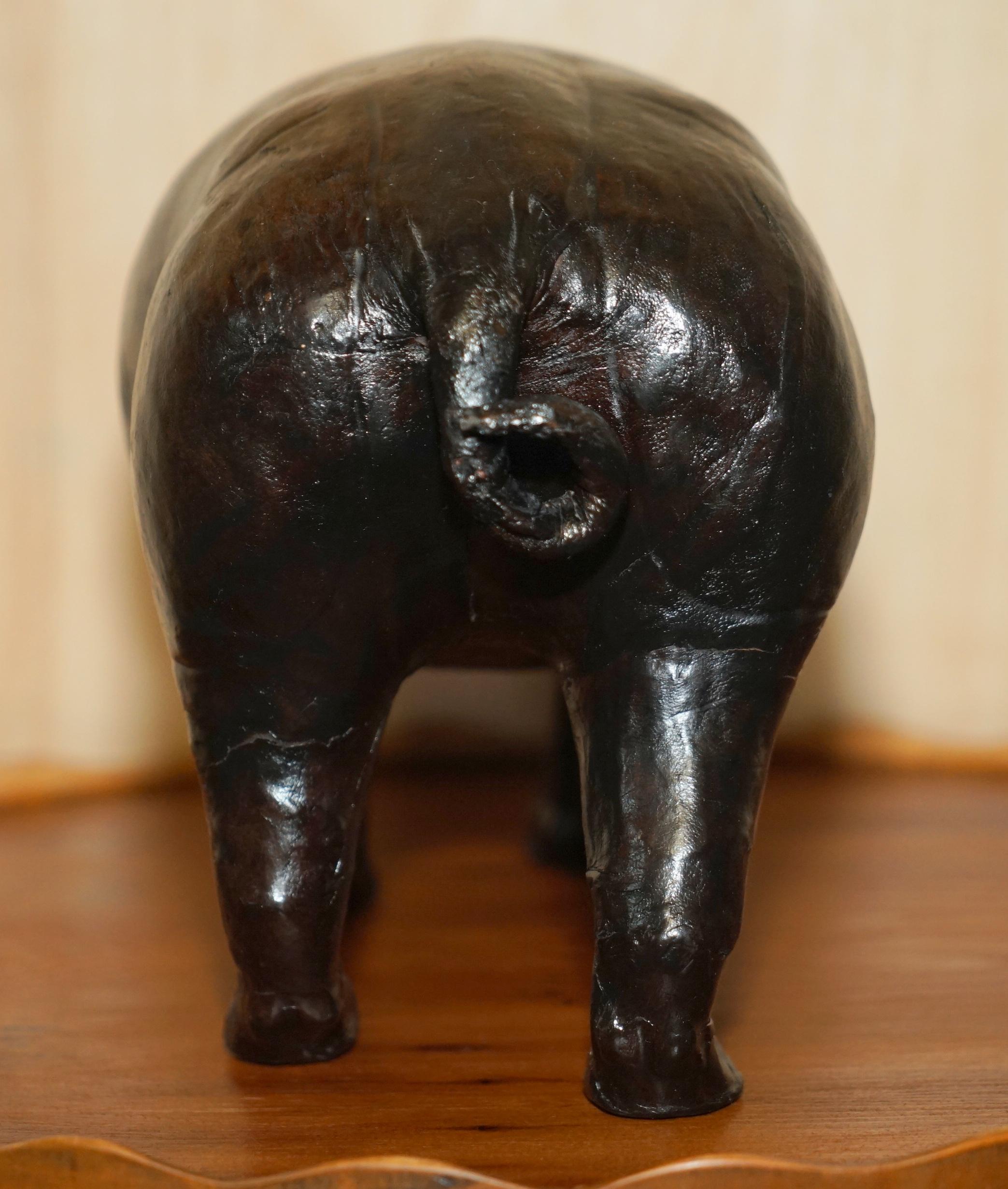Very Rare Small Infant Liberty London Omersa Brown Leather Piglet Pig Footstool For Sale 4