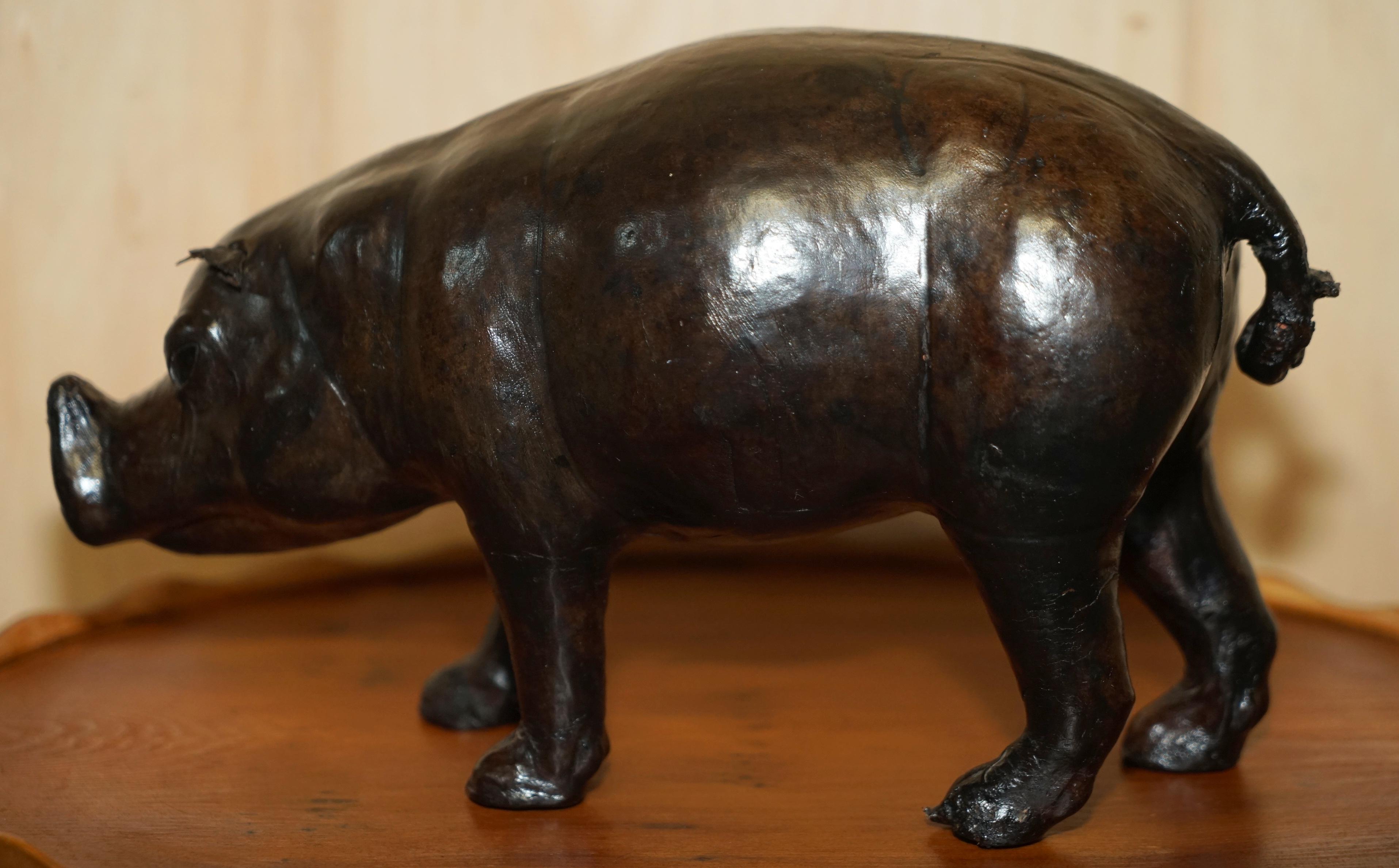 Very Rare Small Infant Liberty London Omersa Brown Leather Piglet Pig Footstool For Sale 5