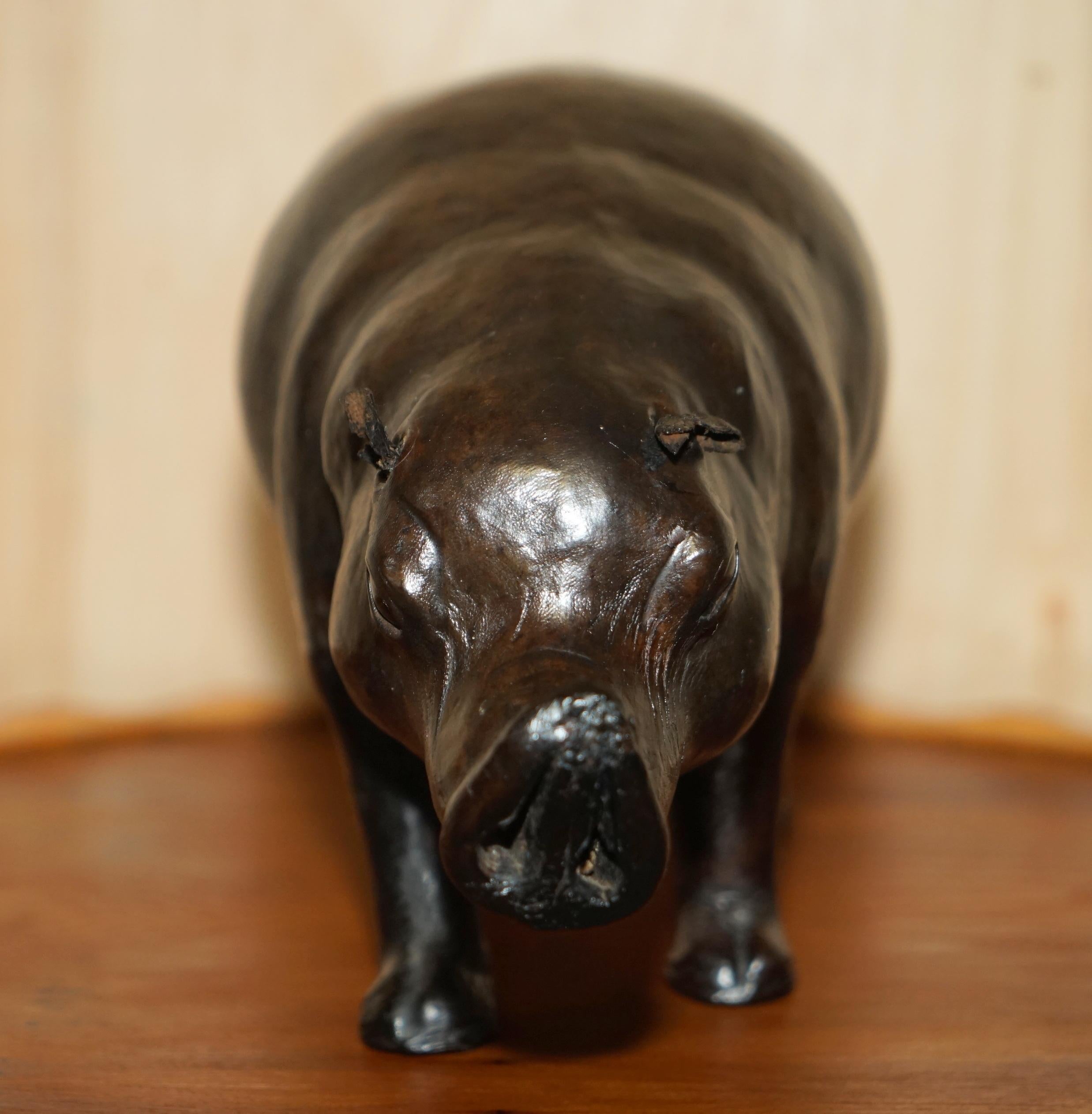 We are delighted to offer for sale this absolutely sublime very rare and original 1930’s Liberty’s London Omersa brown leather land dyed infant Piglet stool or footstool with original glass eyes

These come in varying sizes, this is the small