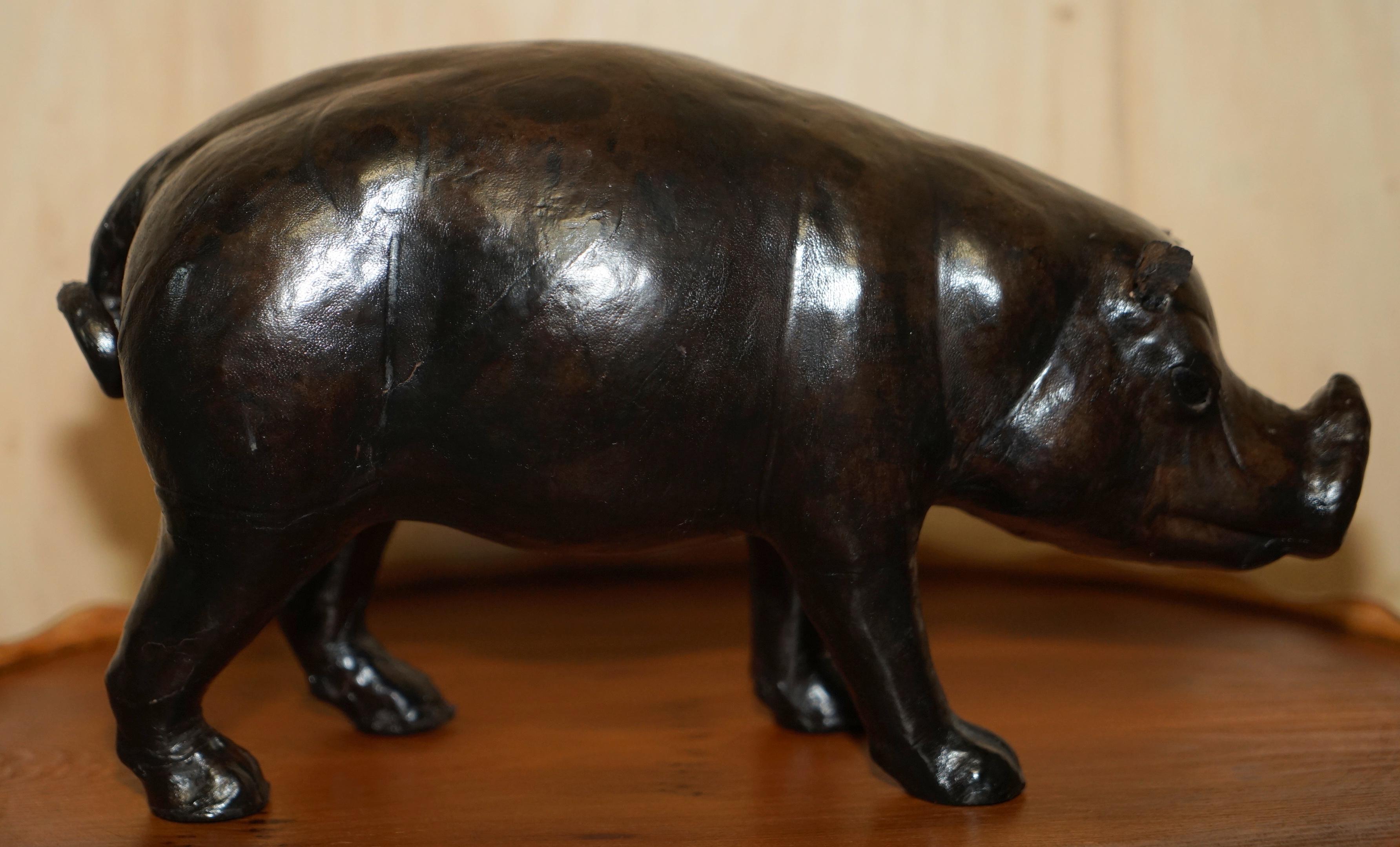Art Deco Very Rare Small Infant Liberty London Omersa Brown Leather Piglet Pig Footstool For Sale