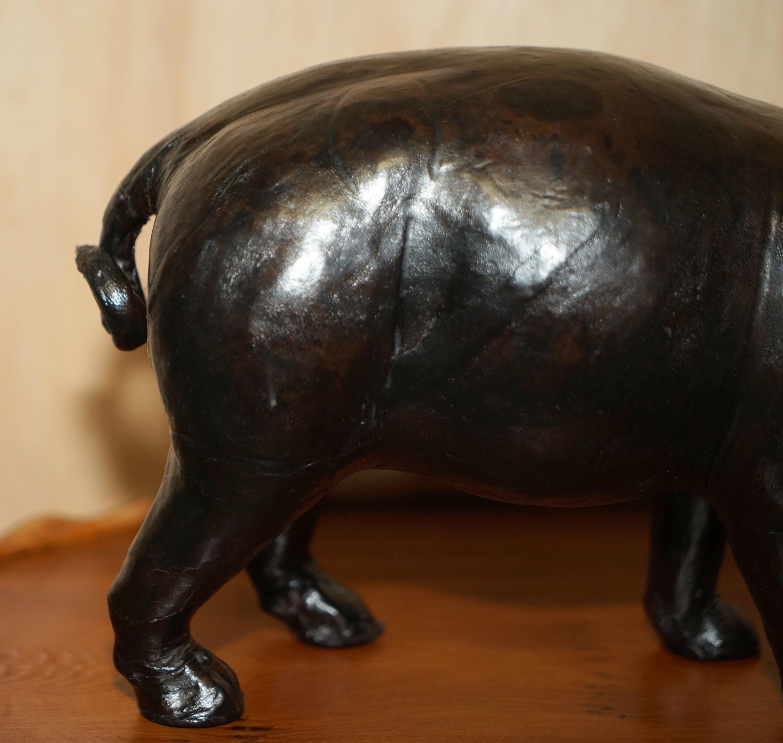 Hand-Crafted Very Rare Small Infant Liberty London Omersa Brown Leather Piglet Pig Footstool For Sale