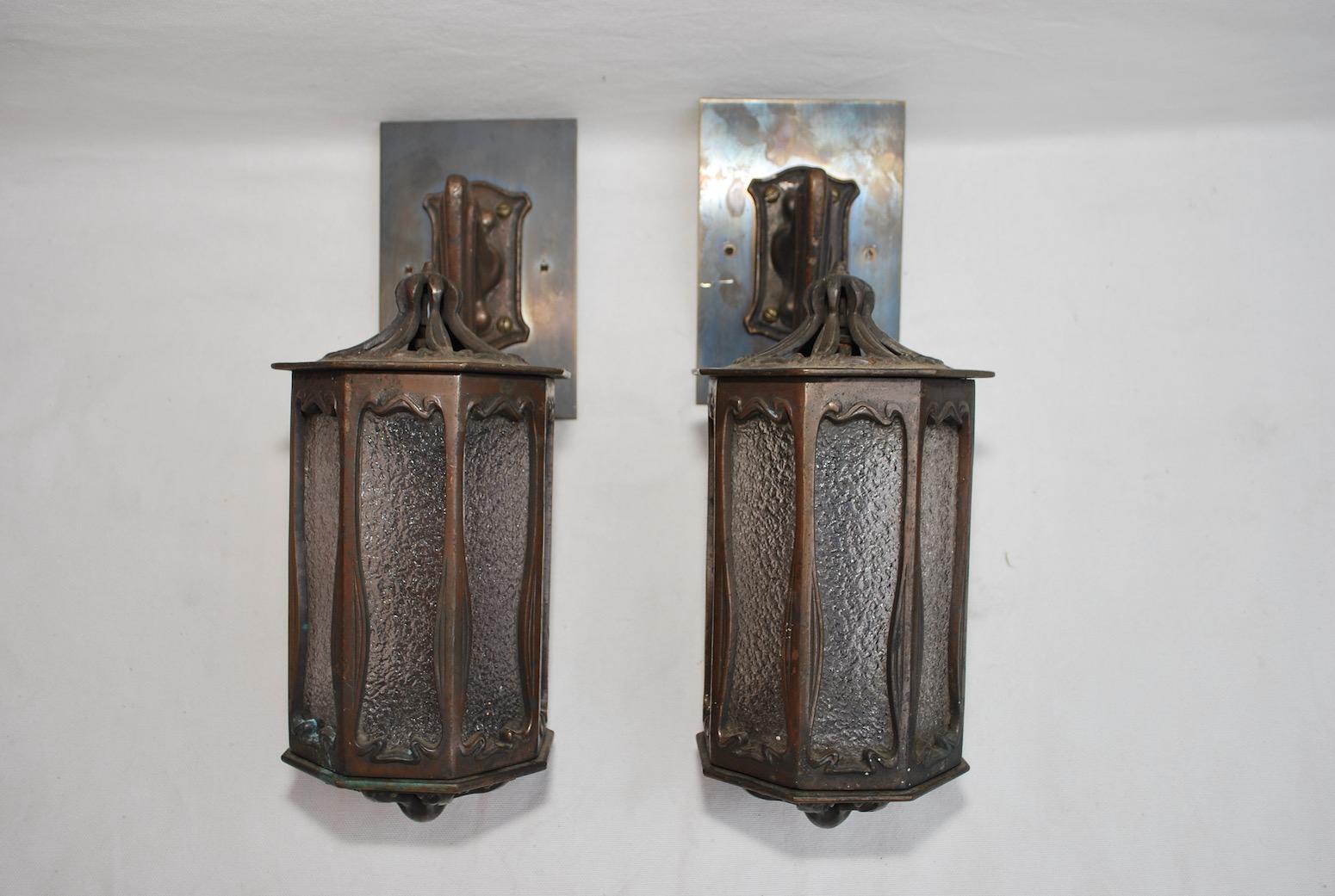 What a find, these Art Nouveau outdoor/indoor sconces are very rare, to be outdoor, they need to be protected by a small roof, I had them in front of my house, but I don't have a small roof at the front of my house, I am sad to sell them, or I have