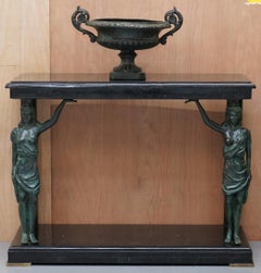 Very Rare Solid Marble & Bronze Console Table with Semi Nude Women as Supports