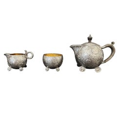 Very Rare Sterling Silver Tea Set, Etruscan Pattern, Elkington, G. Shieber