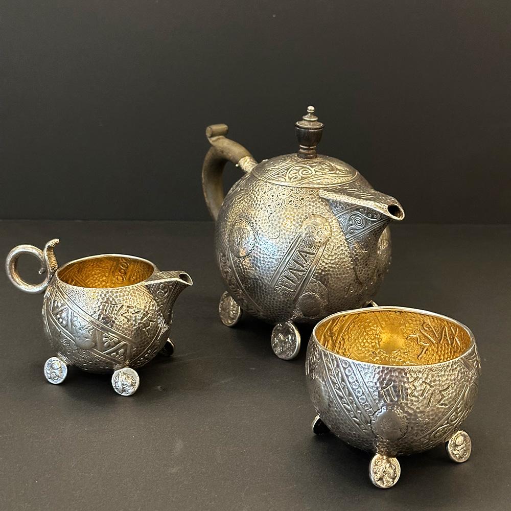 Very Rare Sterling Silver Tea Set, Etruscan Pattern, Elkington, G. Shieber For Sale 3