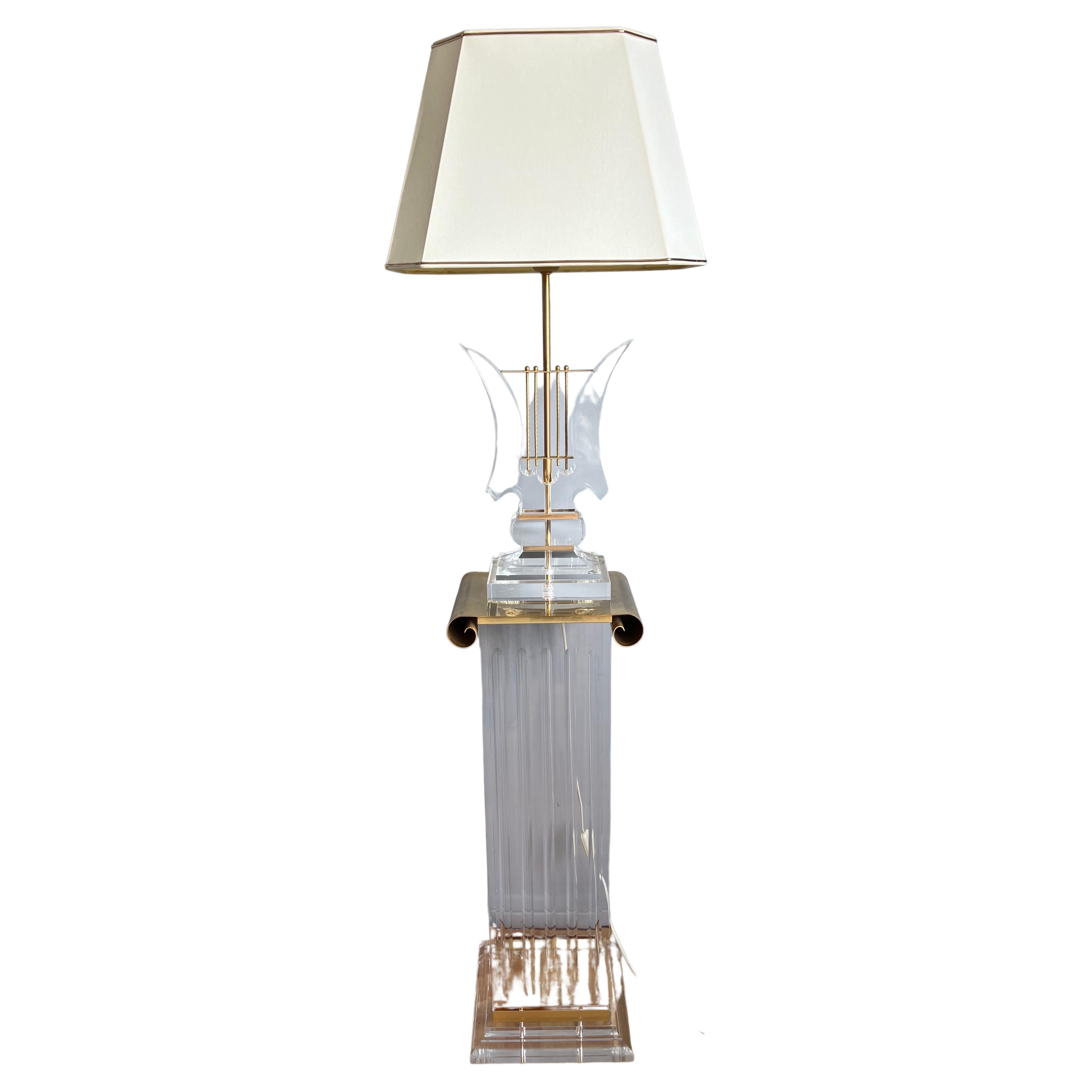  Rare & Stunning Mid Century Modern Lucite and Brass Pedestal Floor Lamp / Light