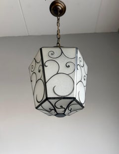 Lampada a sospensione o da soffitto in vetro dipinto Art Line, molto rara ed elegante