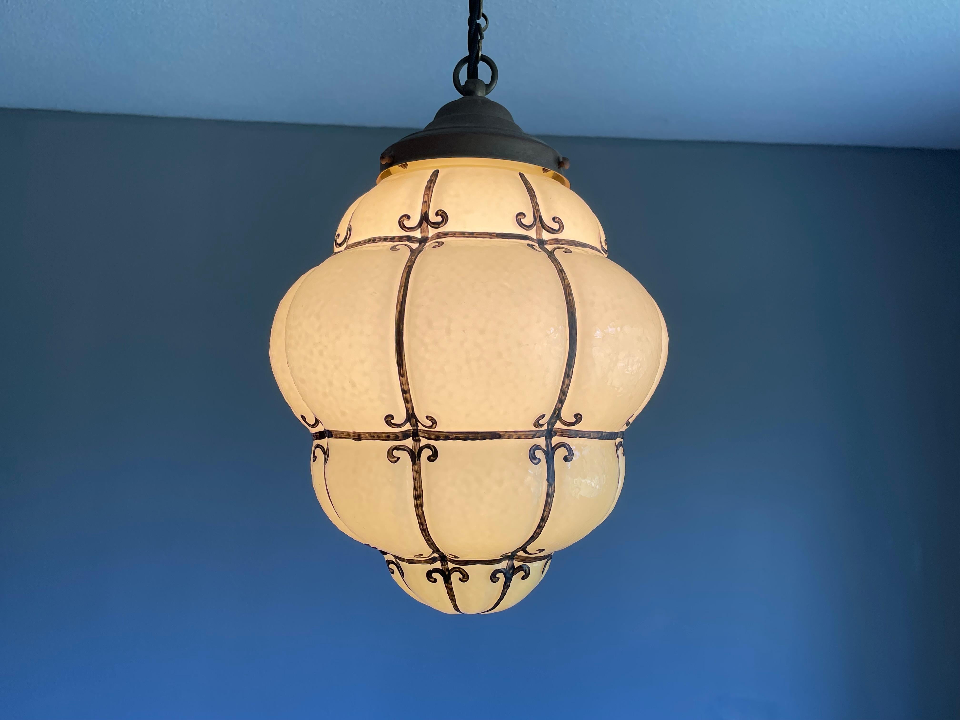 Very Rare & Stylish Mid-Century Lead Lined Venice Murano Pendant / Ceiling Lamp For Sale 3