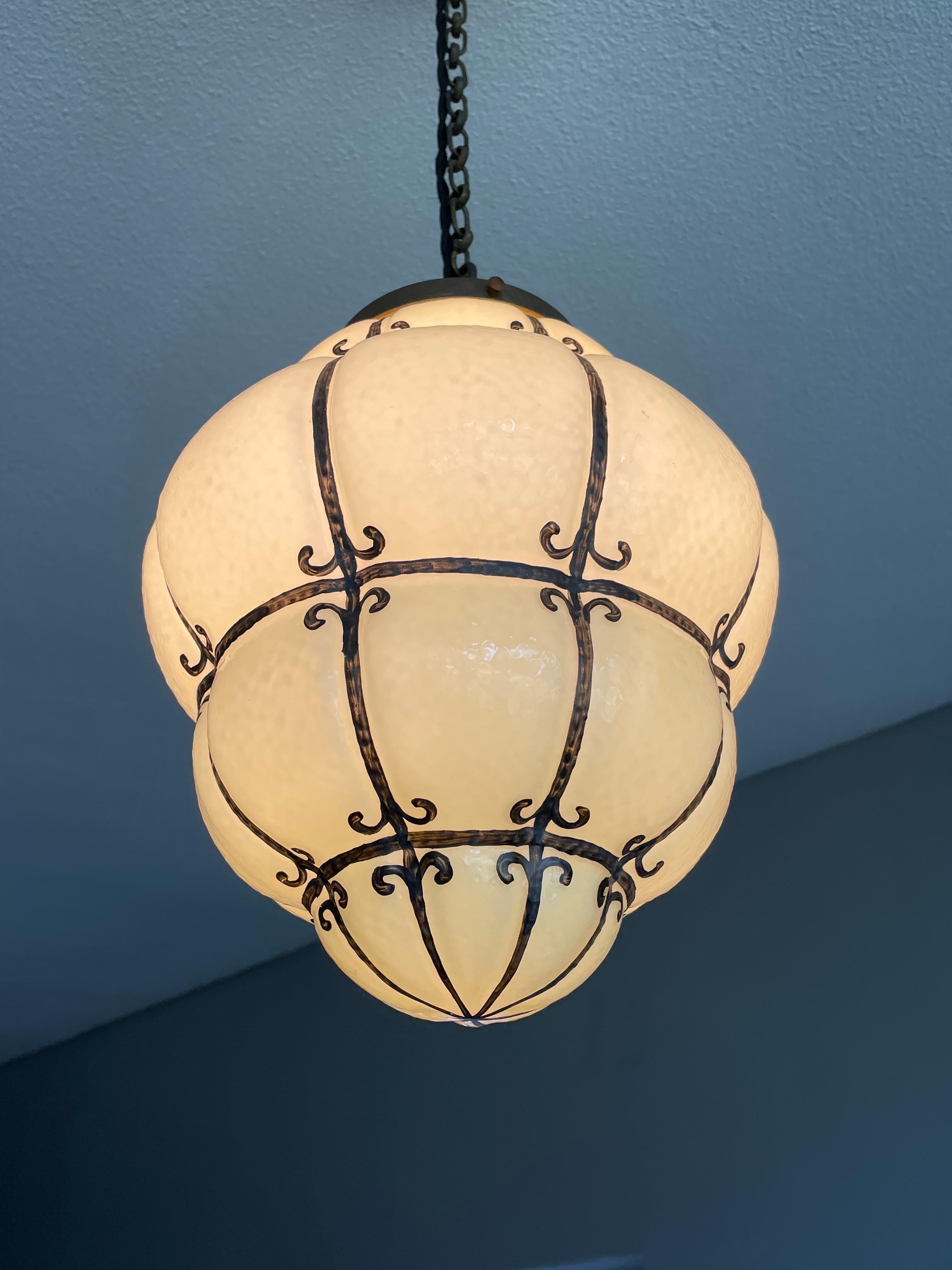 Very Rare & Stylish Mid-Century Lead Lined Venice Murano Pendant / Ceiling Lamp For Sale 4
