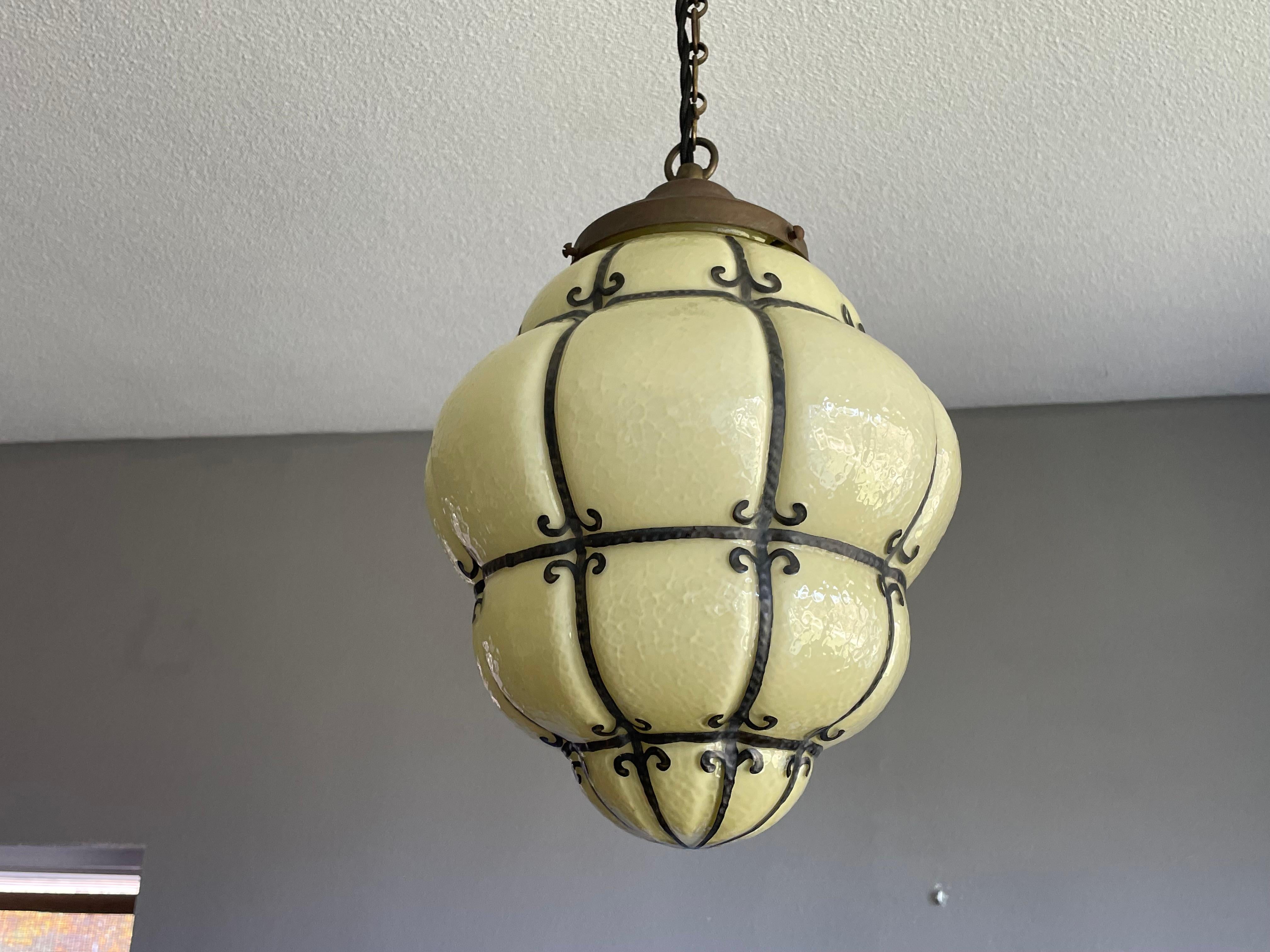 Very Rare & Stylish Mid-Century Lead Lined Venice Murano Pendant / Ceiling Lamp For Sale 5