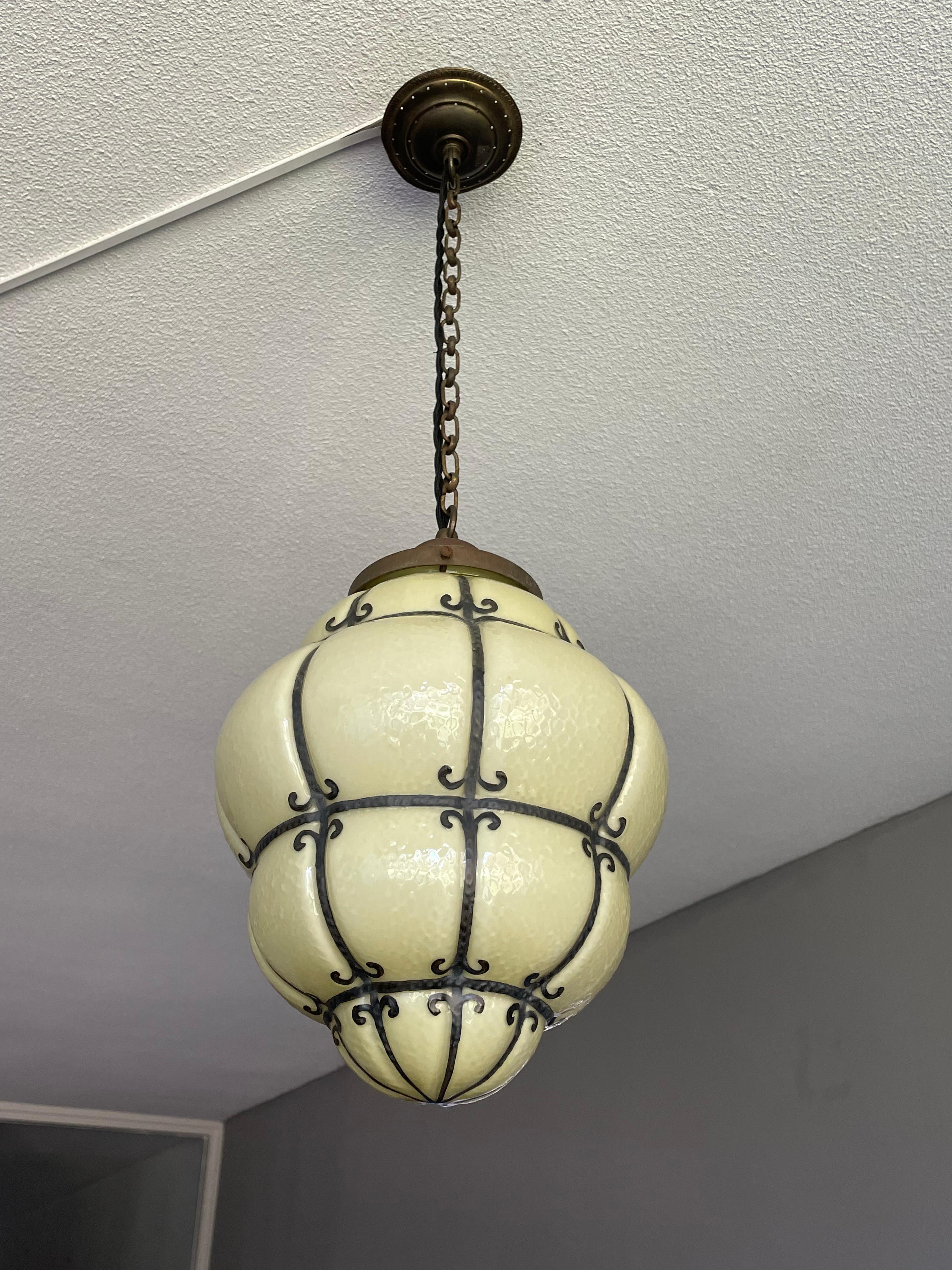 Very Rare & Stylish Mid-Century Lead Lined Venice Murano Pendant / Ceiling Lamp For Sale 6
