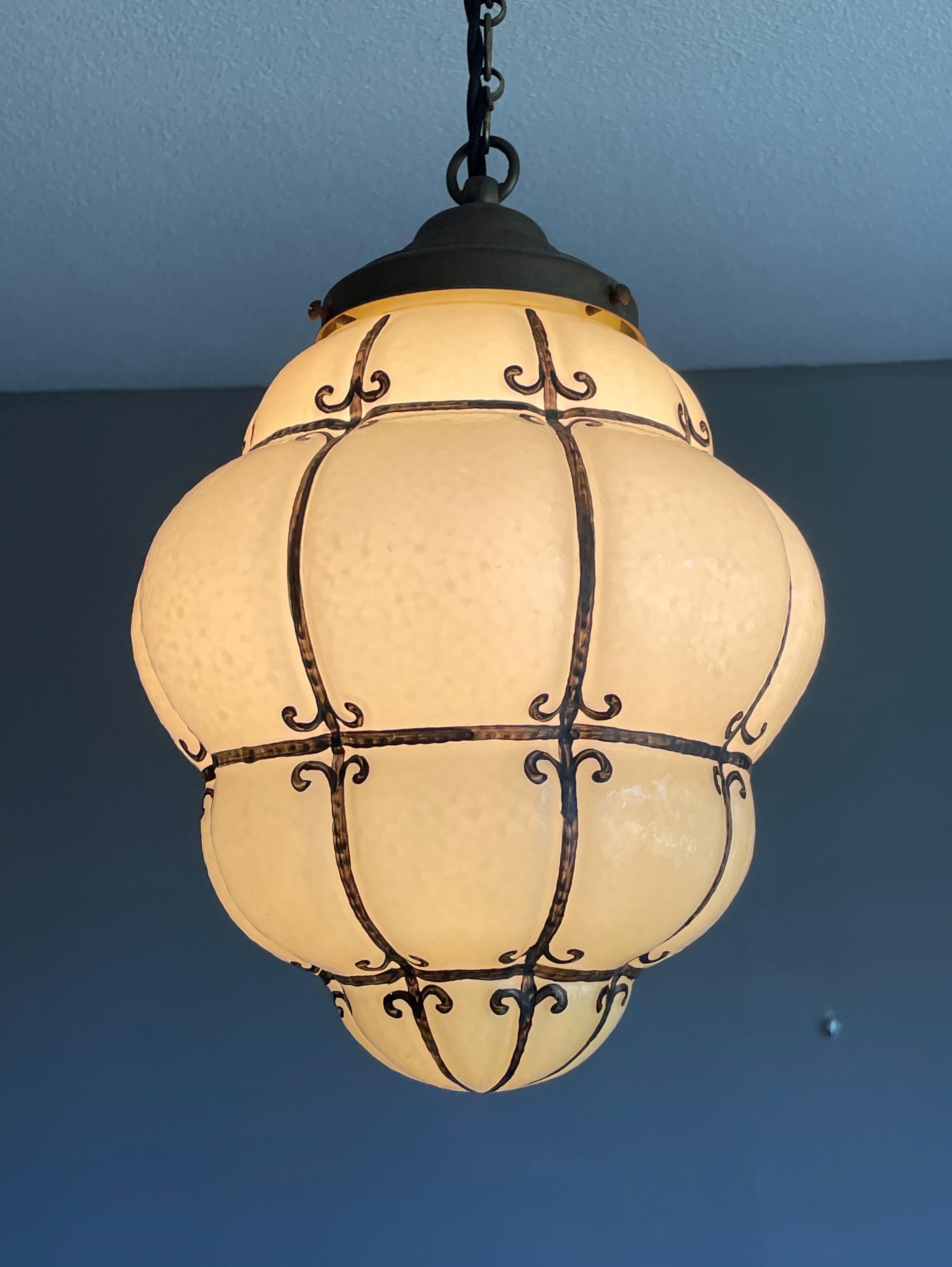 Very Rare & Stylish Mid-Century Lead Lined Venice Murano Pendant / Ceiling Lamp For Sale 8