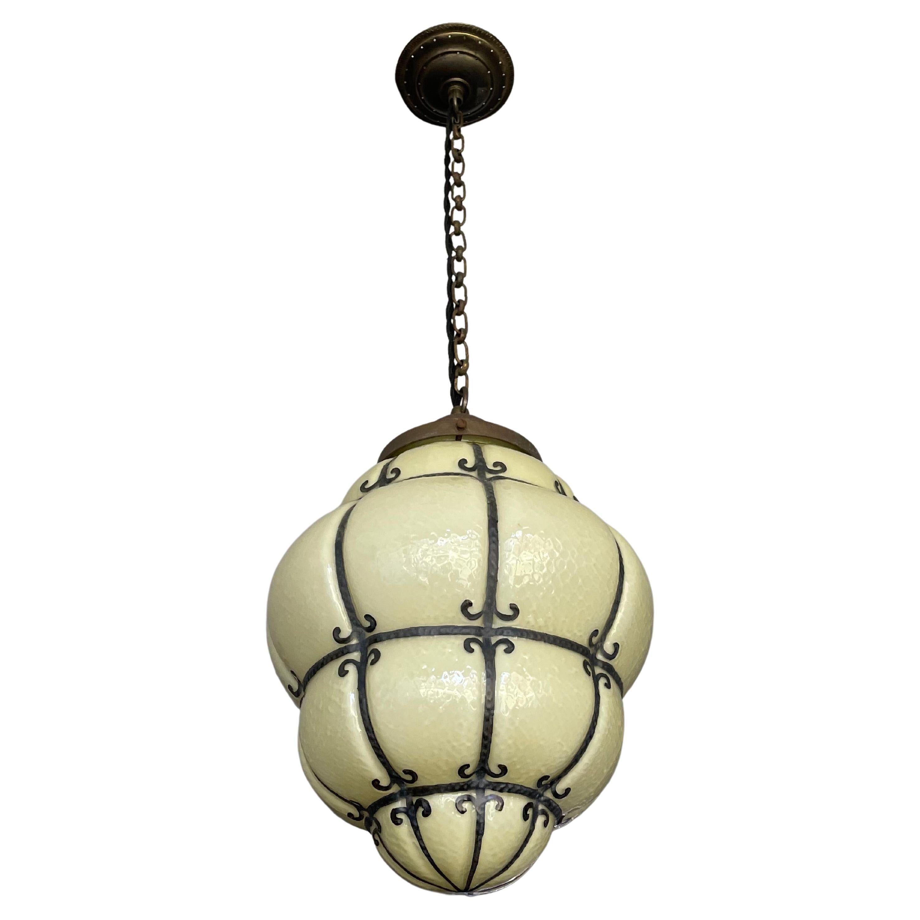 Very Rare & Stylish Mid-Century Lead Lined Venice Murano Pendant / Ceiling Lamp For Sale