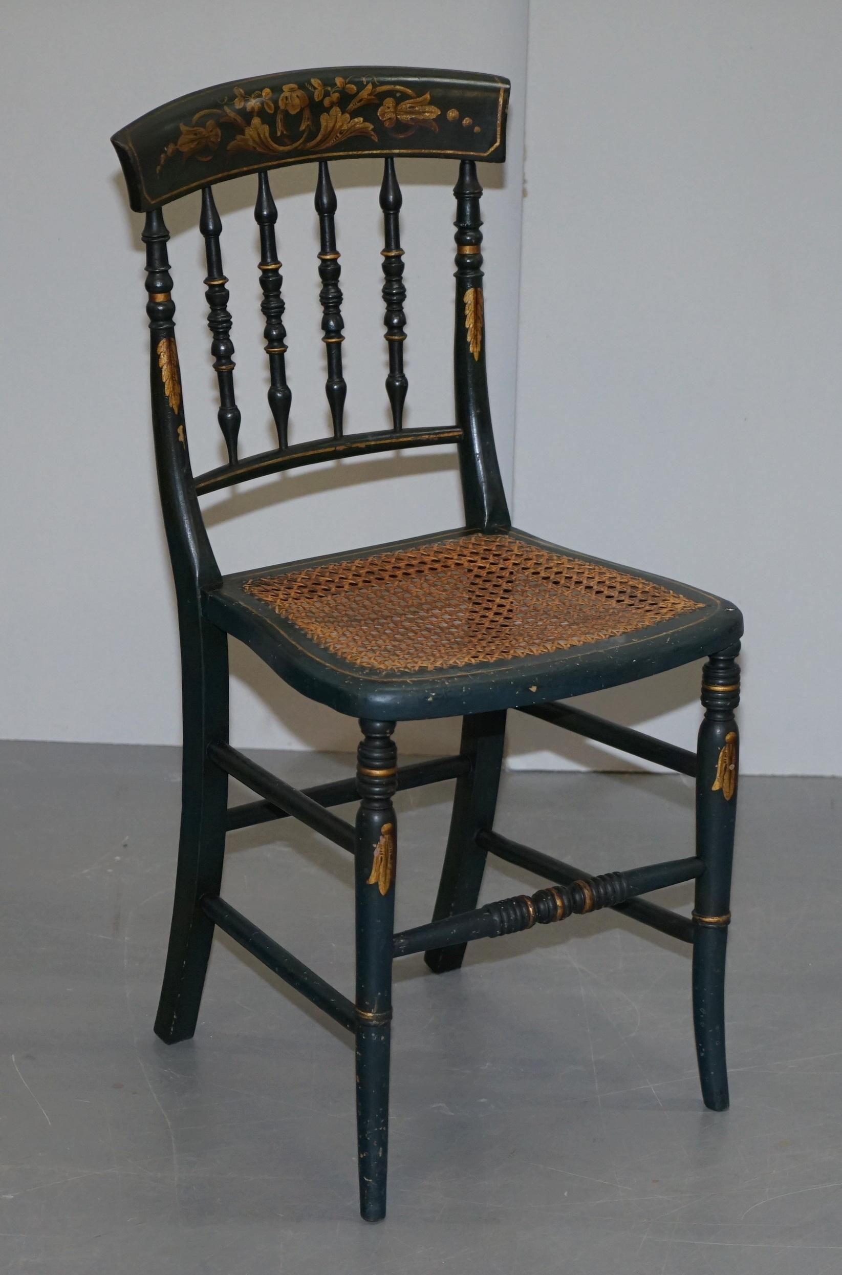 Very Rare Suite of Four Regency circa 1815 Hand Painted Bergere Rattan Chairs 4 For Sale 7