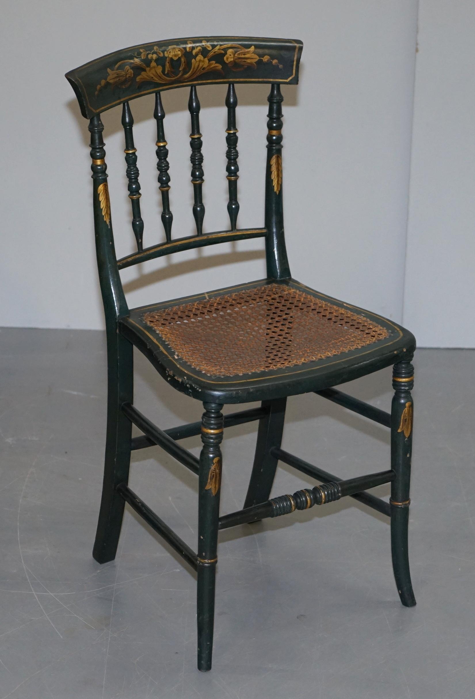 Very Rare Suite of Four Regency circa 1815 Hand Painted Bergere Rattan Chairs 4 For Sale 9