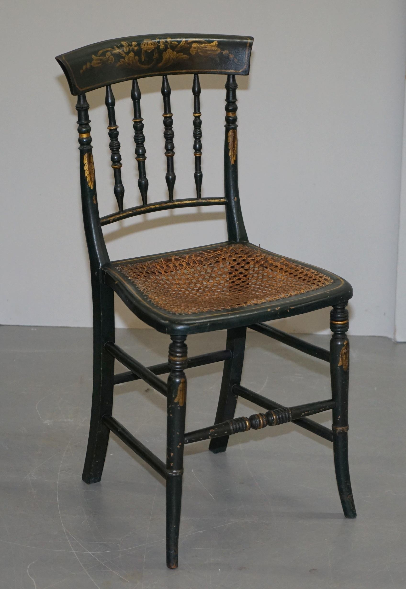 Very Rare Suite of Four Regency circa 1815 Hand Painted Bergere Rattan Chairs 4 For Sale 12
