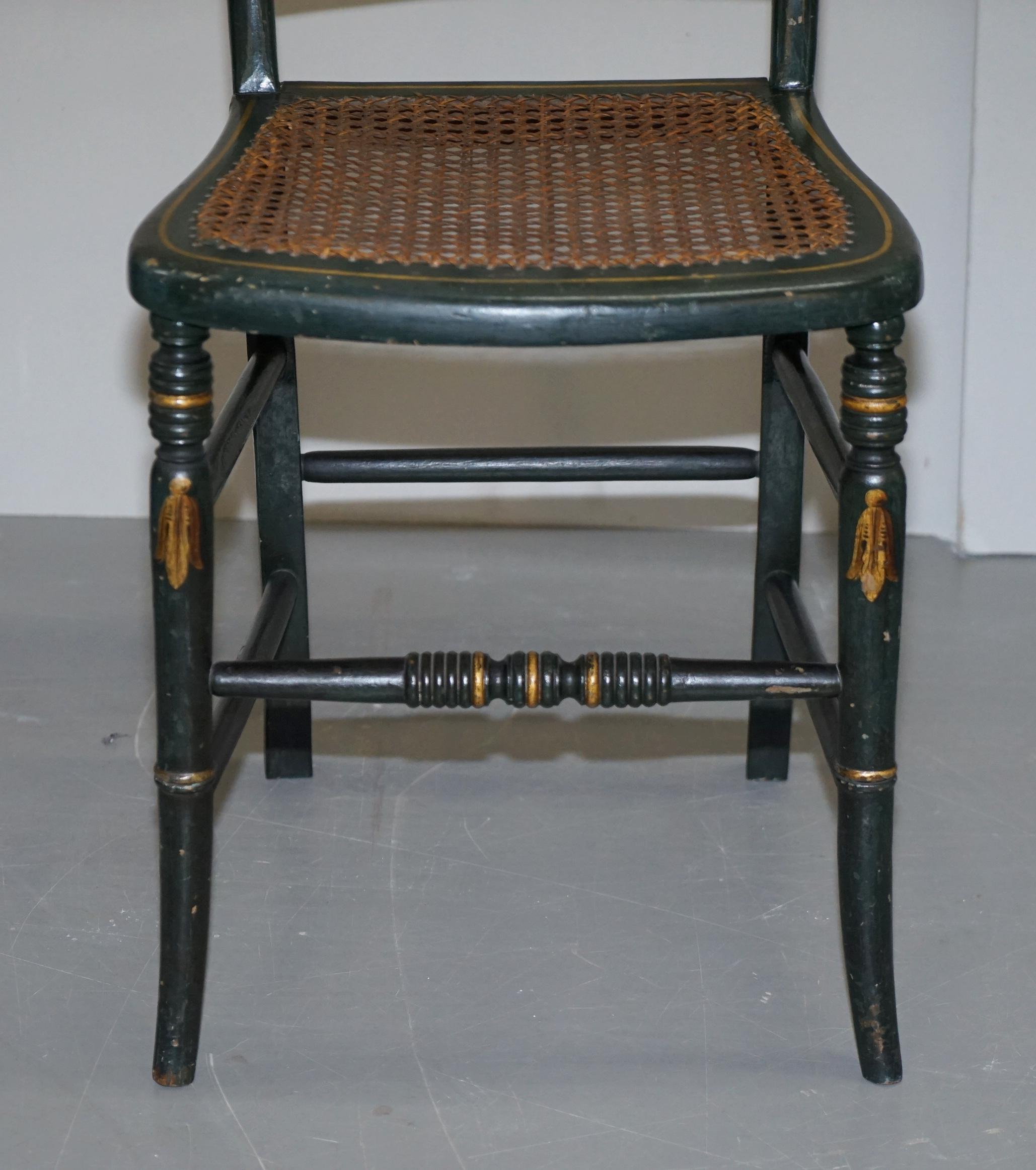Very Rare Suite of Four Regency circa 1815 Hand Painted Bergere Rattan Chairs 4 For Sale 1