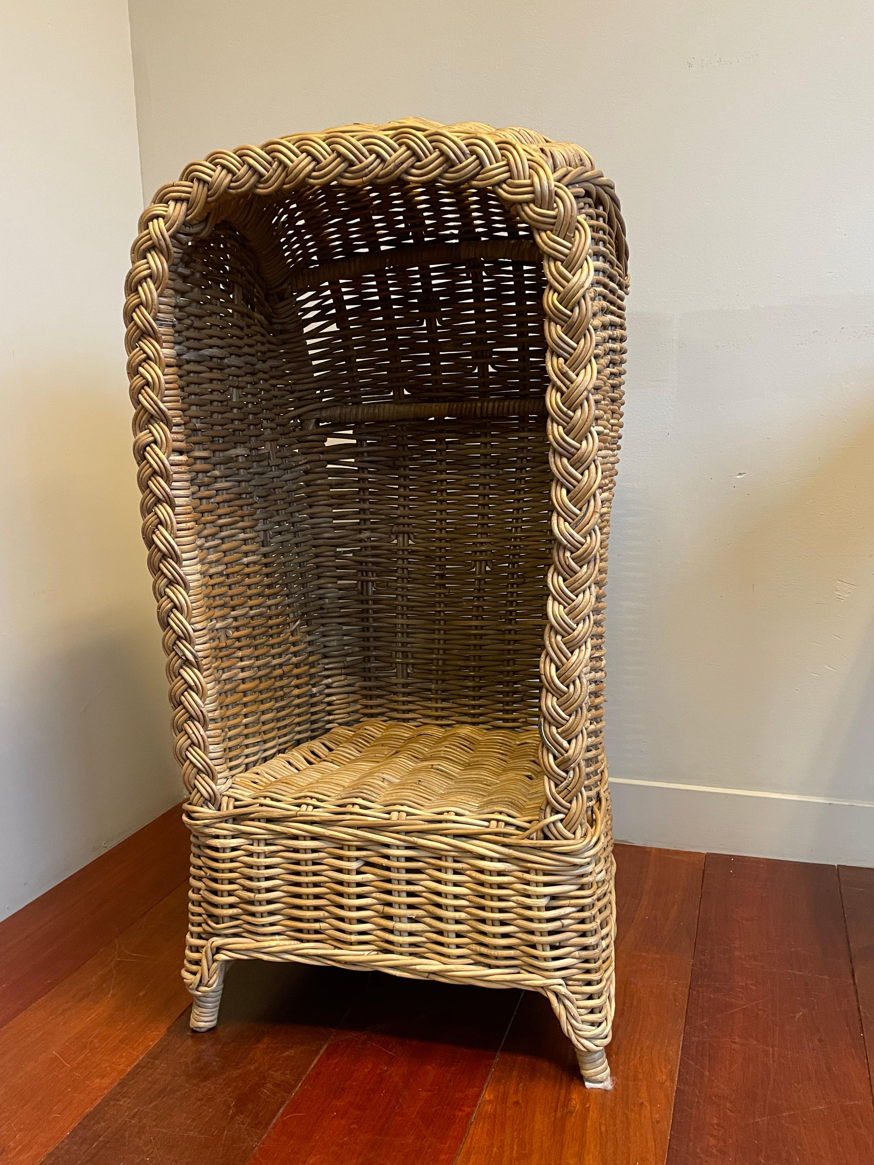 Very Rare & Super Decorative Antique-Like Hand Woven Rattan Beach Chair for Kids For Sale 4
