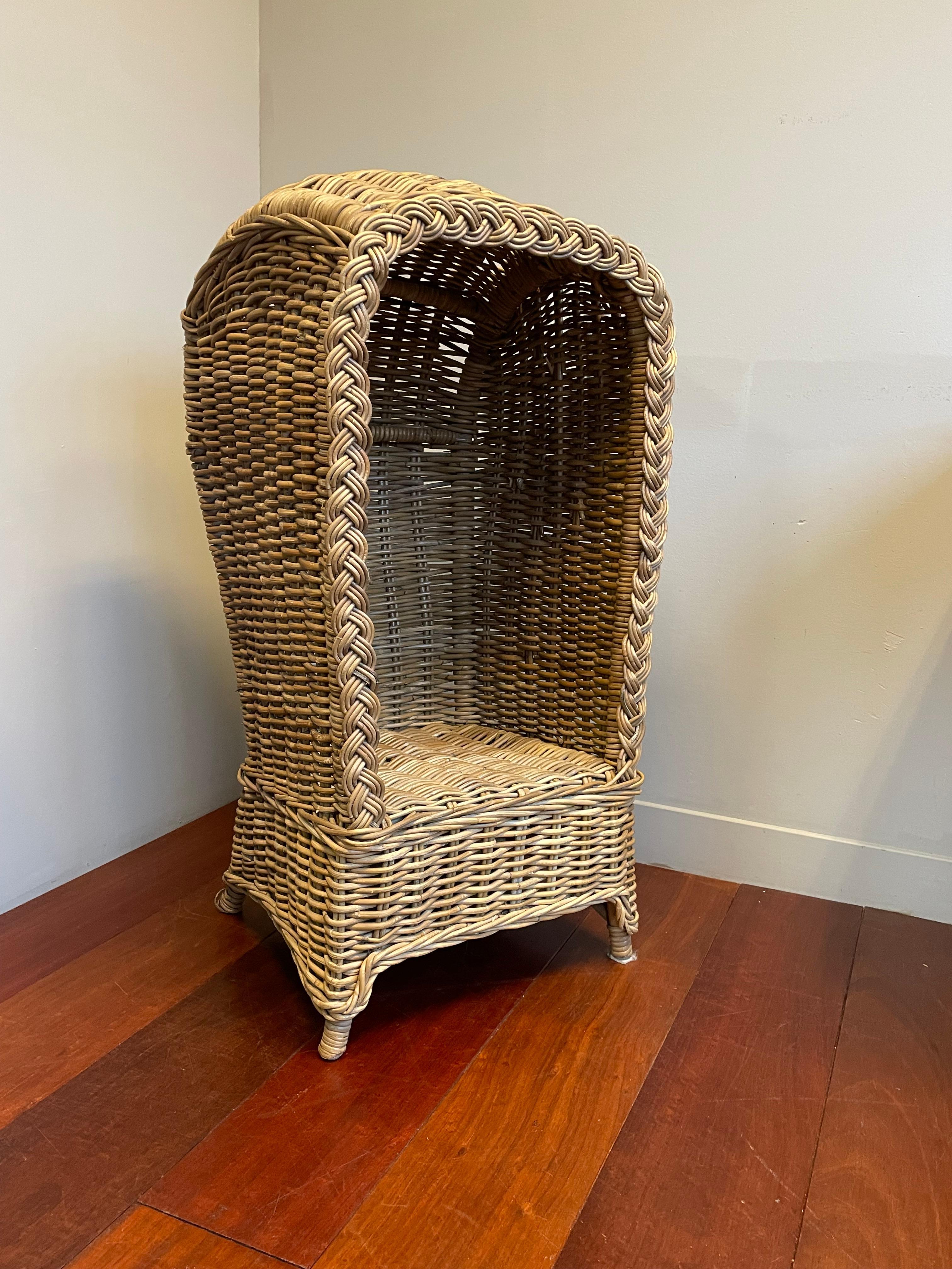 Organically beautiful and durable beach chair for children, circa 1965.

This rare and all-handcrafted beach chair has the most wonderful look and feel. Anyone who has ever seen antique English or French paintings of beach-side scenes in the