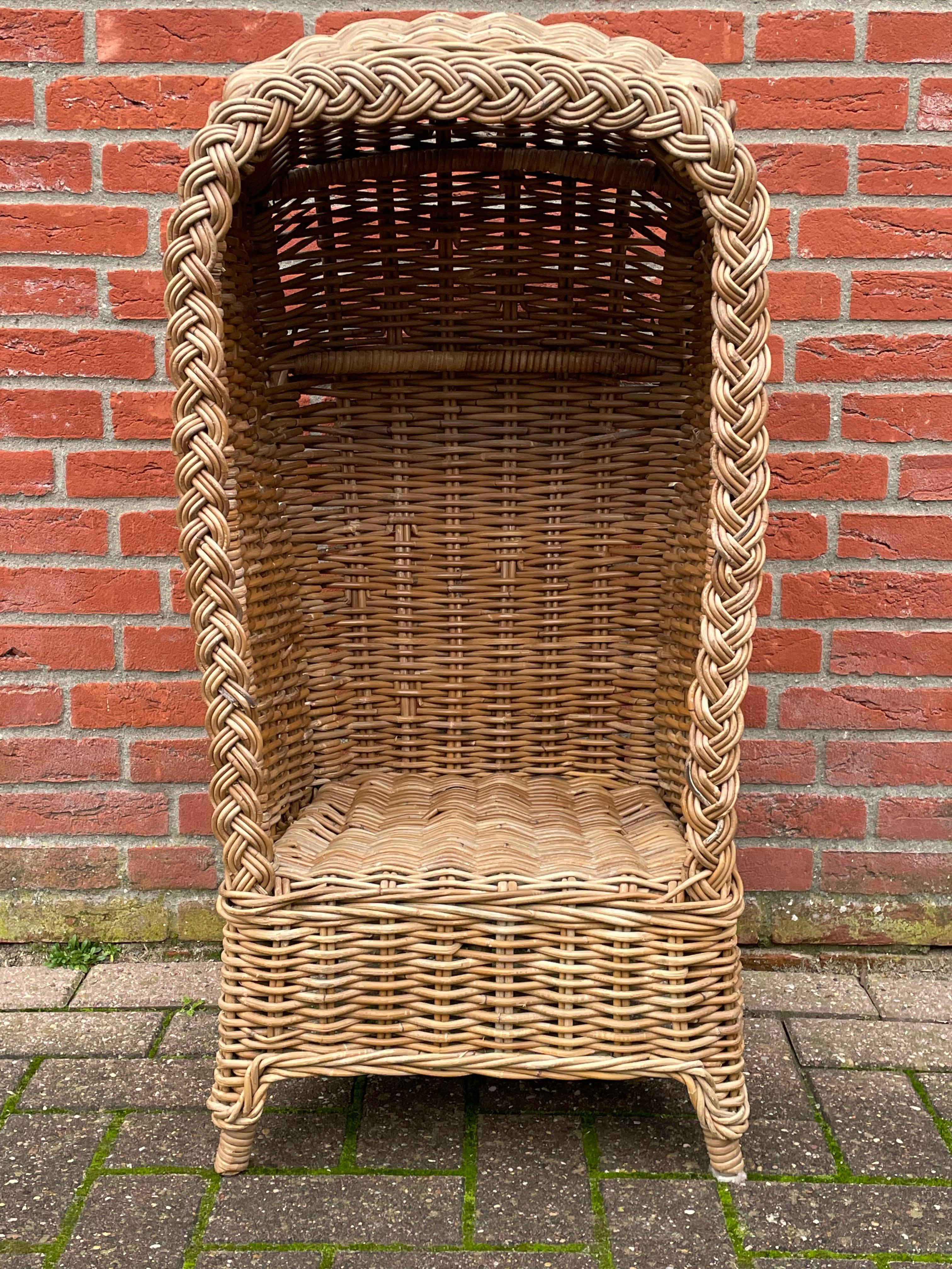 Victorian Very Rare & Super Decorative Antique-Like Hand Woven Rattan Beach Chair for Kids For Sale