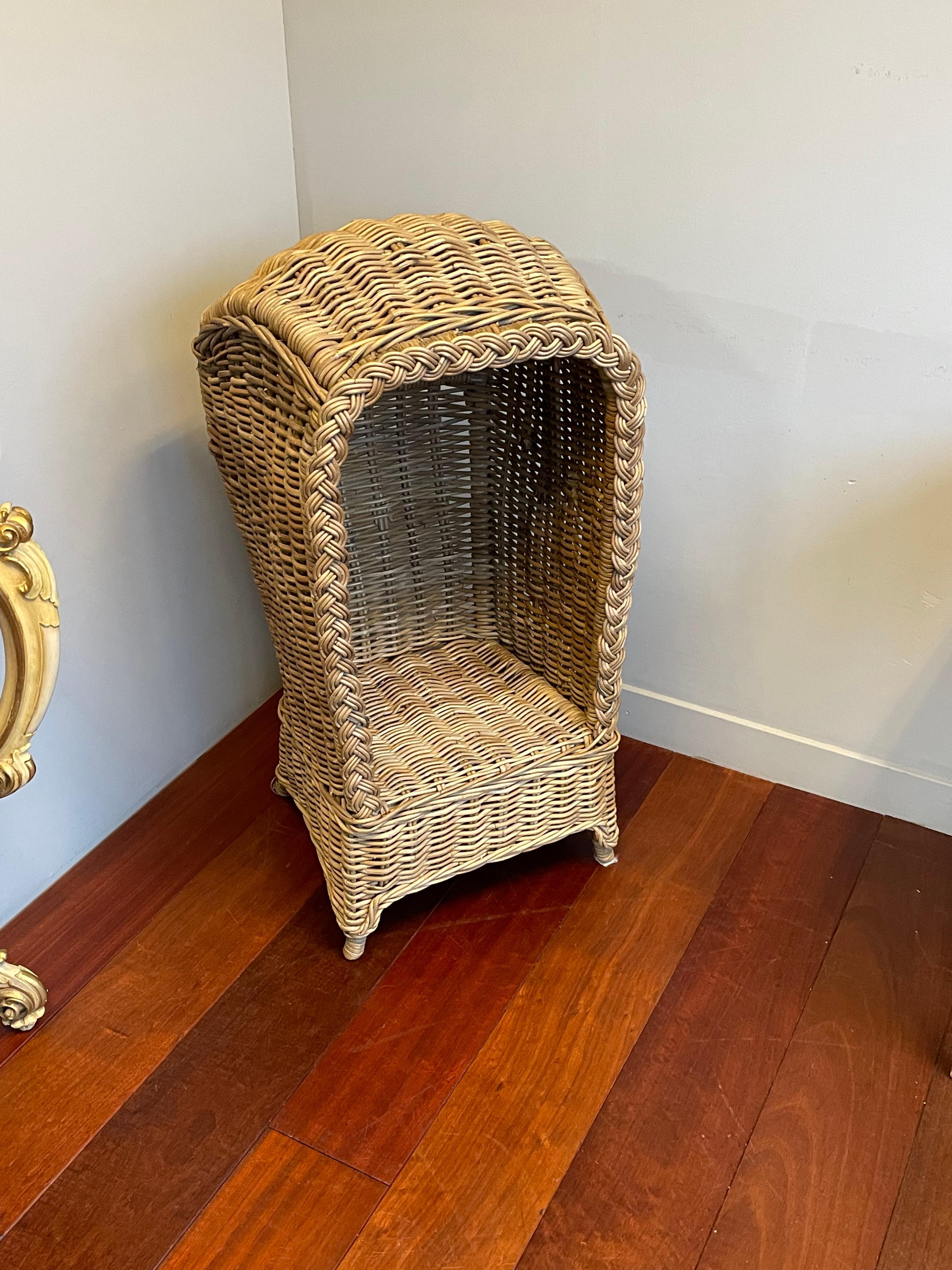 Hand-Crafted Very Rare & Super Decorative Antique-Like Hand Woven Rattan Beach Chair for Kids For Sale