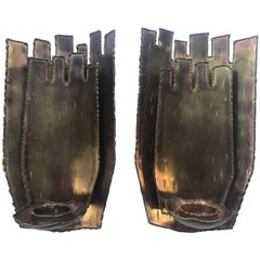 Very Rare Swedish Brass Candle Sconces by Silversmith and Artist Claës Giertta