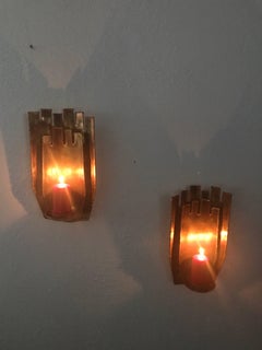 Very Rare Swedish Brass Candle Sconces by Silversmith and Artist Claës Giertta